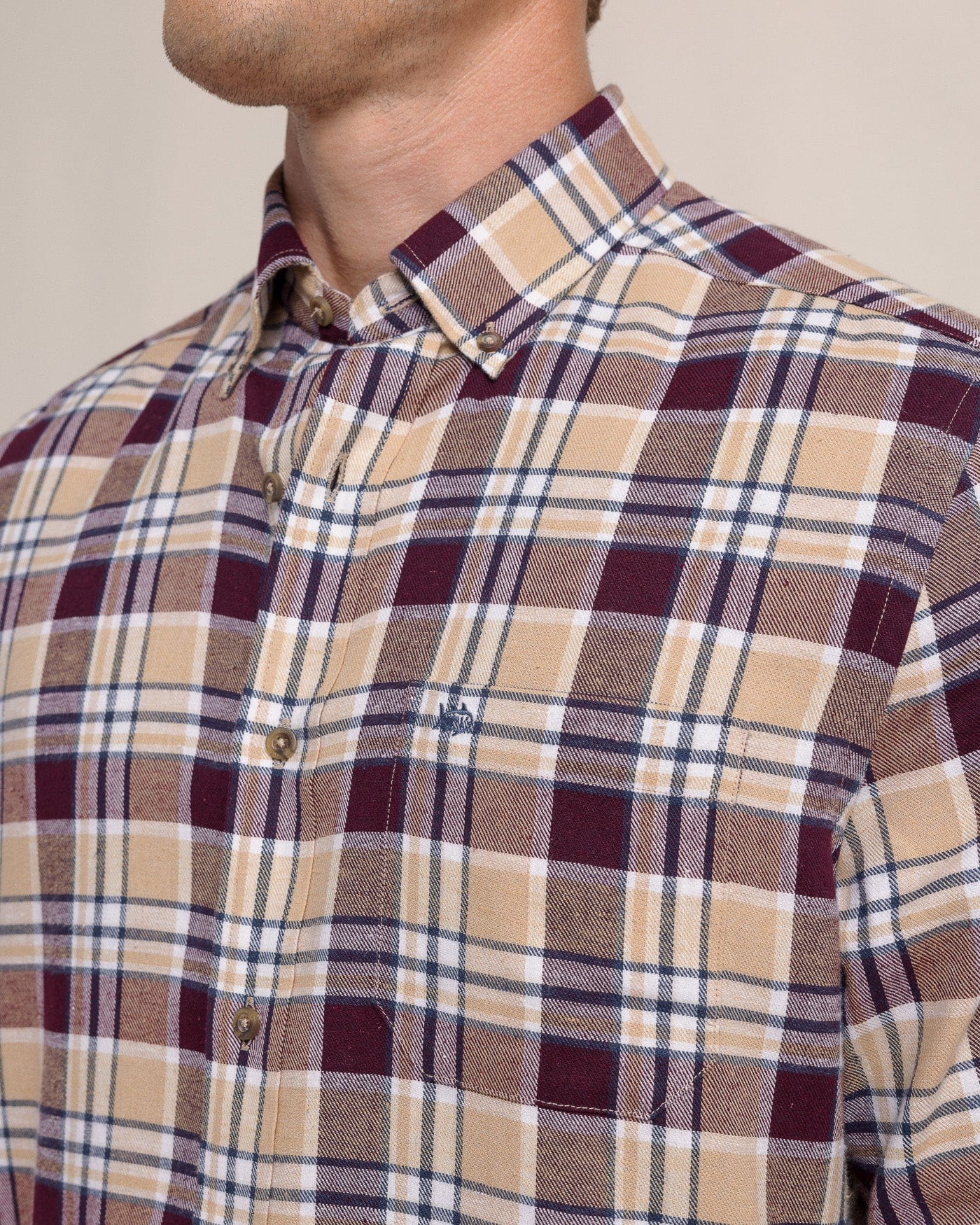 Southern Tide Sport Shirts Sweetgrass Plaid Beach Flannel Long Sleeve Sport Shirt- Merlot