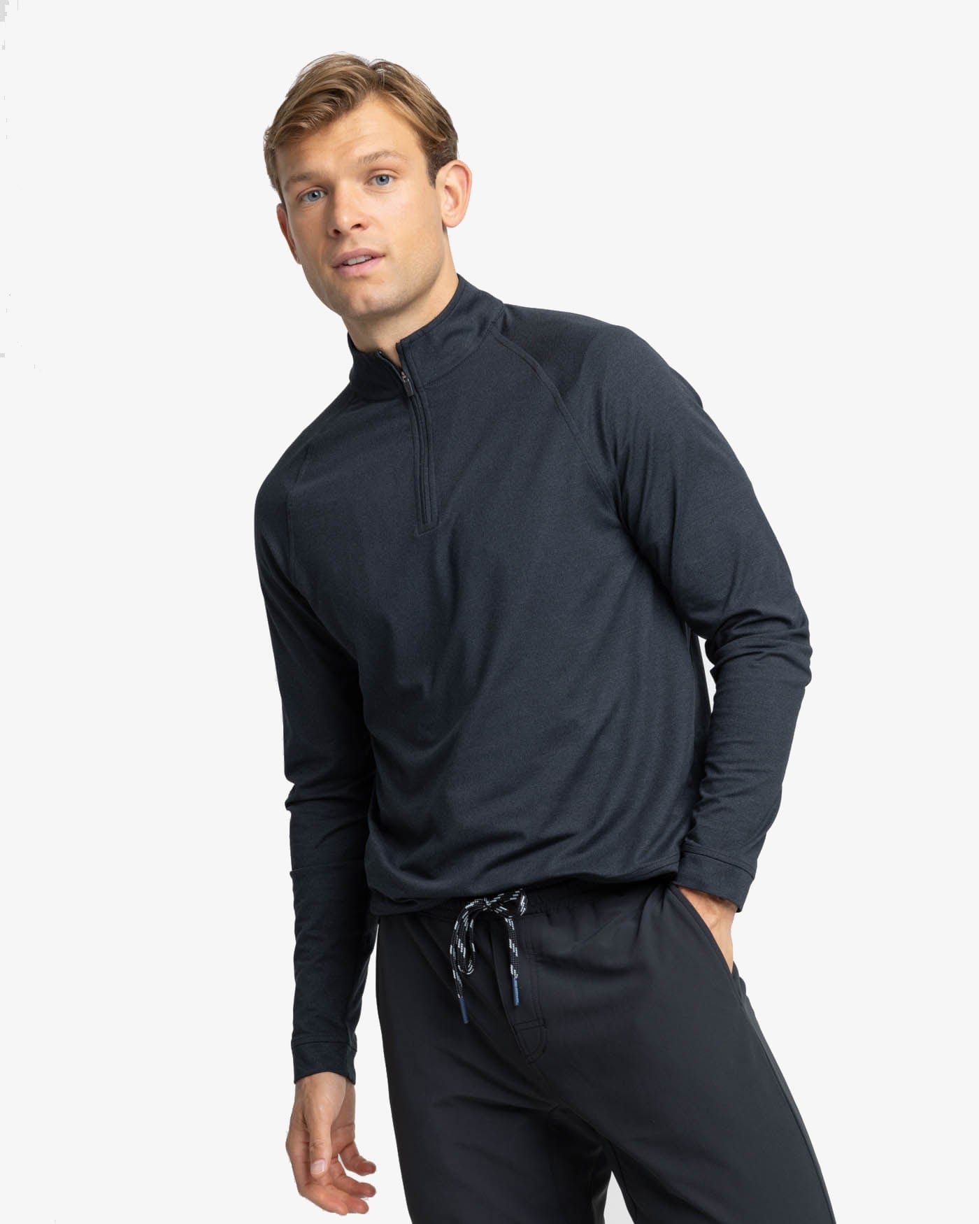 Southern Tide Sweaters Cruiser Heather Quarter Zip Pullover- Caviar Black