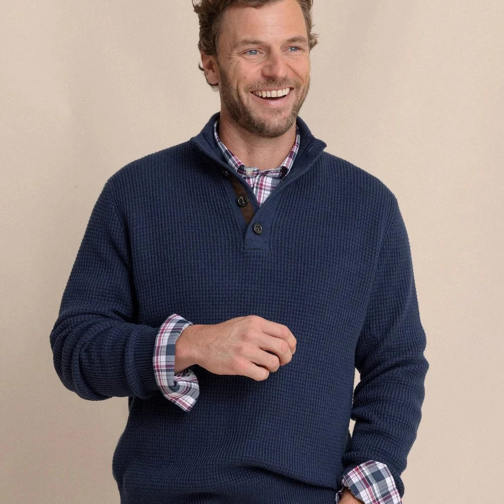Southern Tide Sweaters HEATHER DRESS BLUE / S Bass Creek Heather Quarter Button Sweater