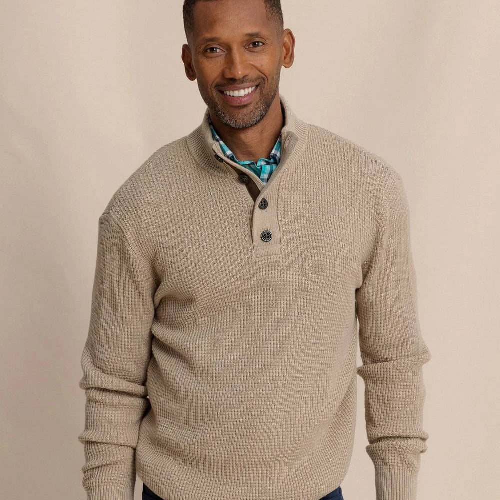 Southern Tide Sweaters HEATHER SANDSTONE KHAKI / S Bass Creek Heather Quarter Button Sweater