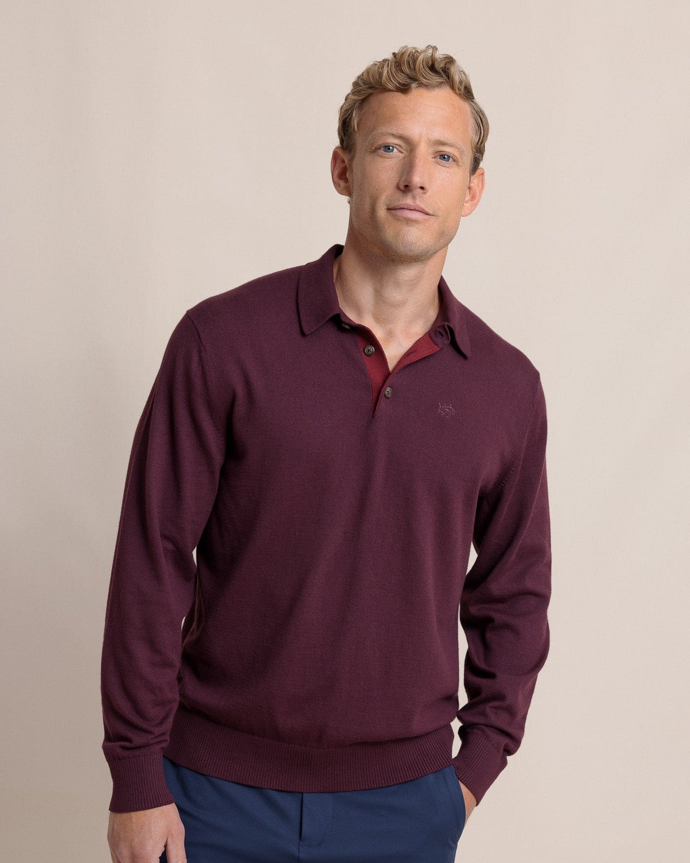 Southern Tide Sweaters Woodville Jade Sweater Polo- Merlot