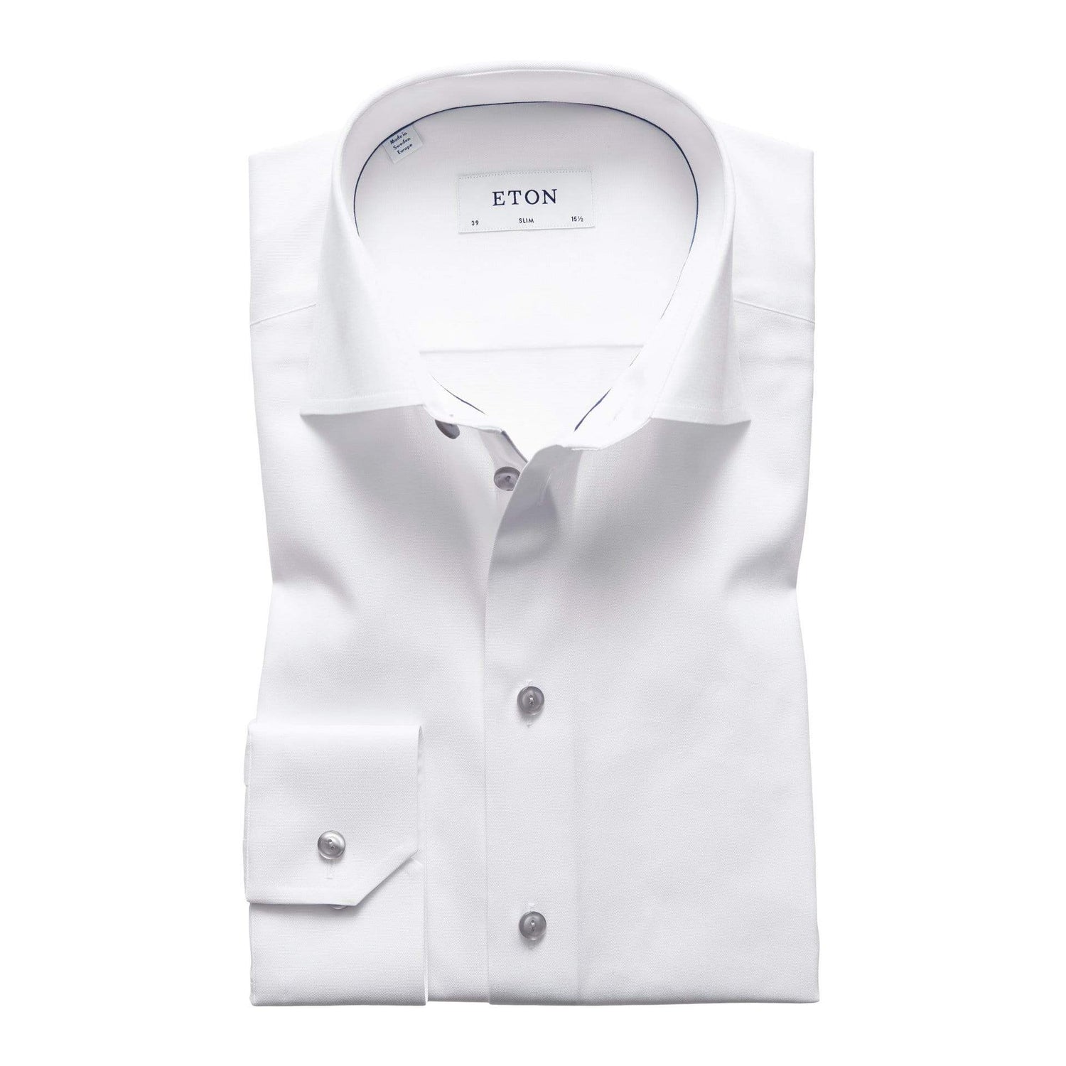 Eton Dress Shirts Slim Fit White Twill w/Grey Detail
