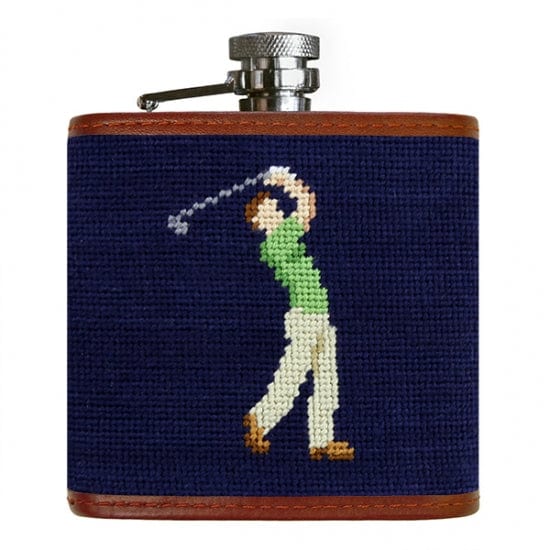 Smathers & Branson Small Leather Goods Mulligan Needlepoint Flask