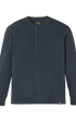 A dark slate blue long-sleeve henley shirt by Flannel, featuring a three-button placket and ribbed cuffs, displayed flat against a white background.