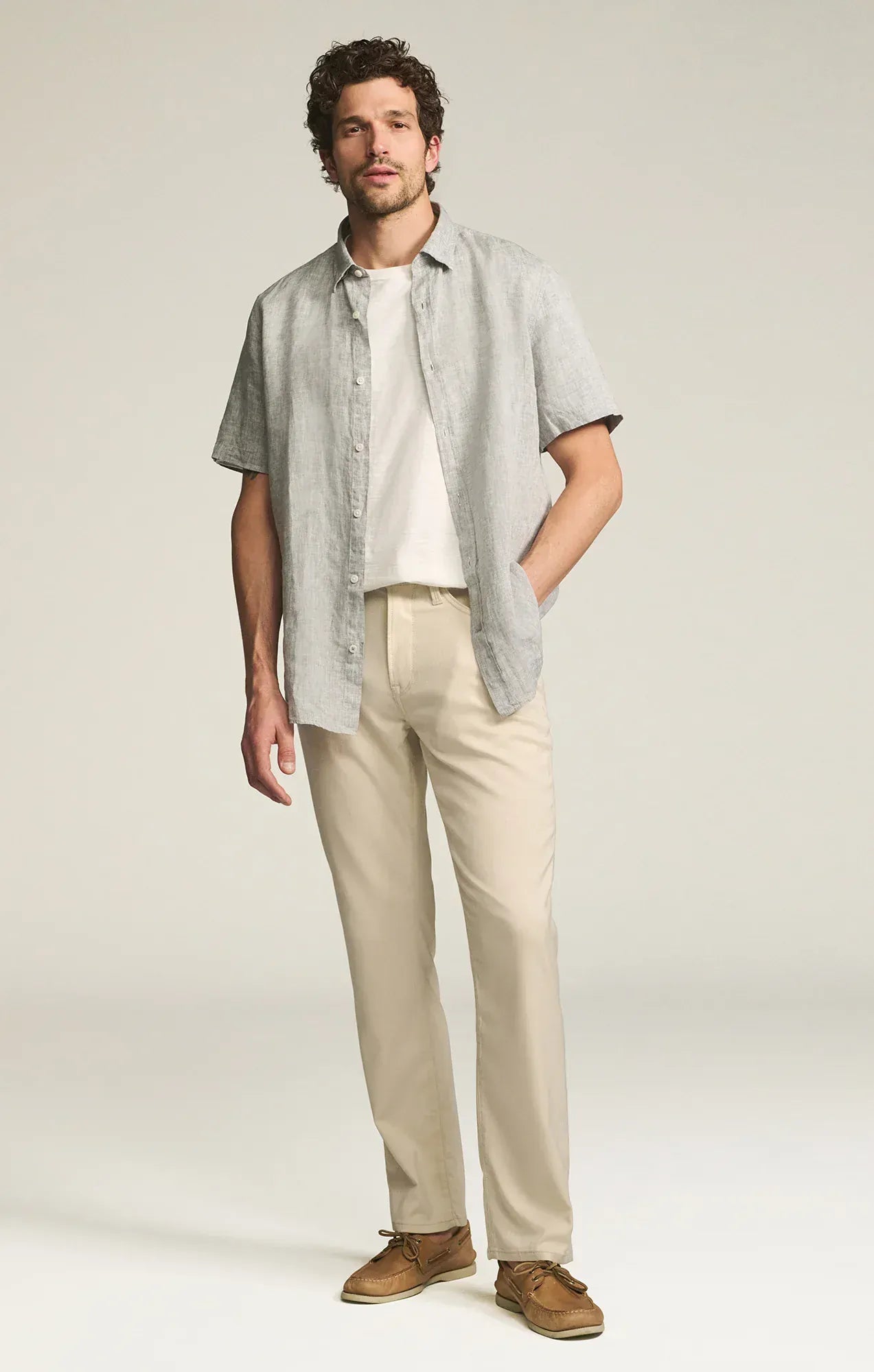 34 Heritage 5-Pockets Charisma Relaxed Straight Pants in Cream Cross Twill