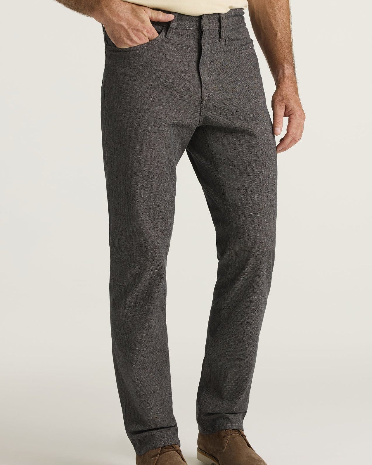 34 Heritage 5-Pockets Charisma Relaxed Straight Pants in Grey Herringbone