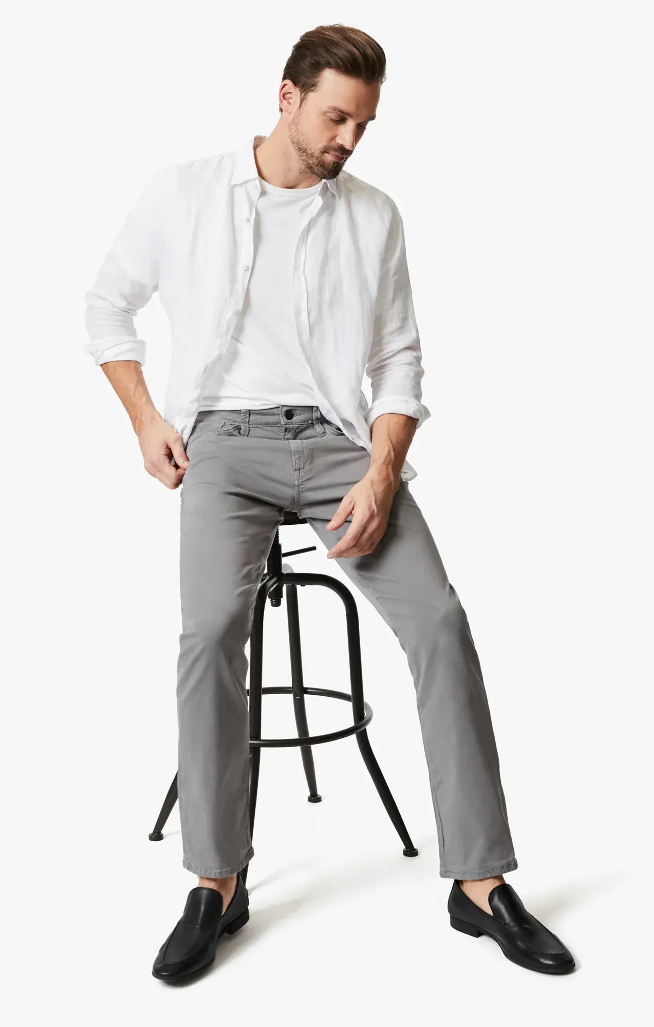 34 Heritage 5-Pockets Charisma Relaxed Straight Pants in Shark Twill