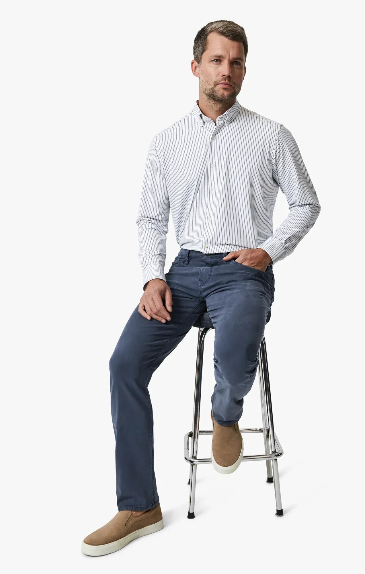 34 Heritage 5-Pockets Courage Straight Leg Pants In Dark Denim Twill