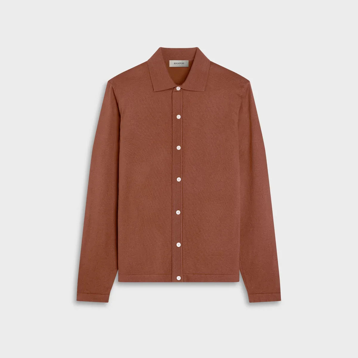 Solid Full Button Long-Sleeve Polo Sweater