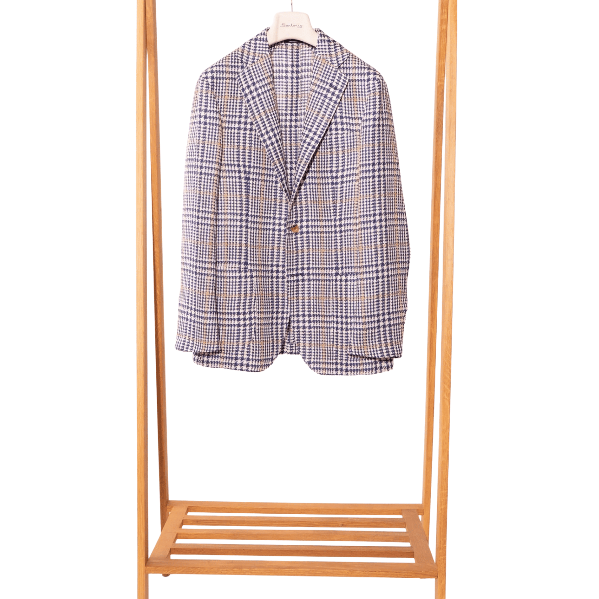 Navy, White & Tan Houndstooth Plaid Sport Coat