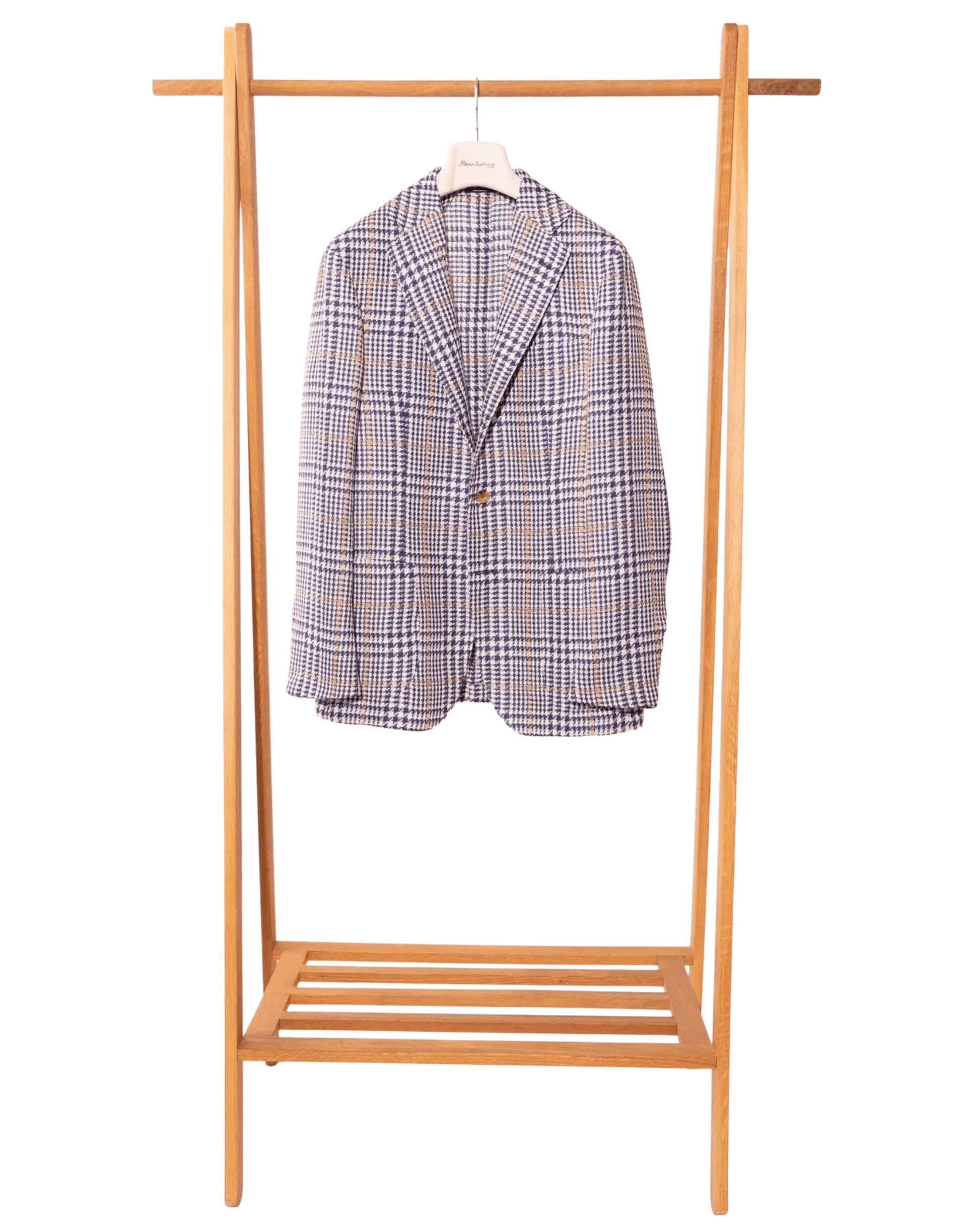 Navy, White & Tan Houndstooth Plaid Sport Coat