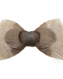 Feathered bow tie with brown and beige colors on a white background