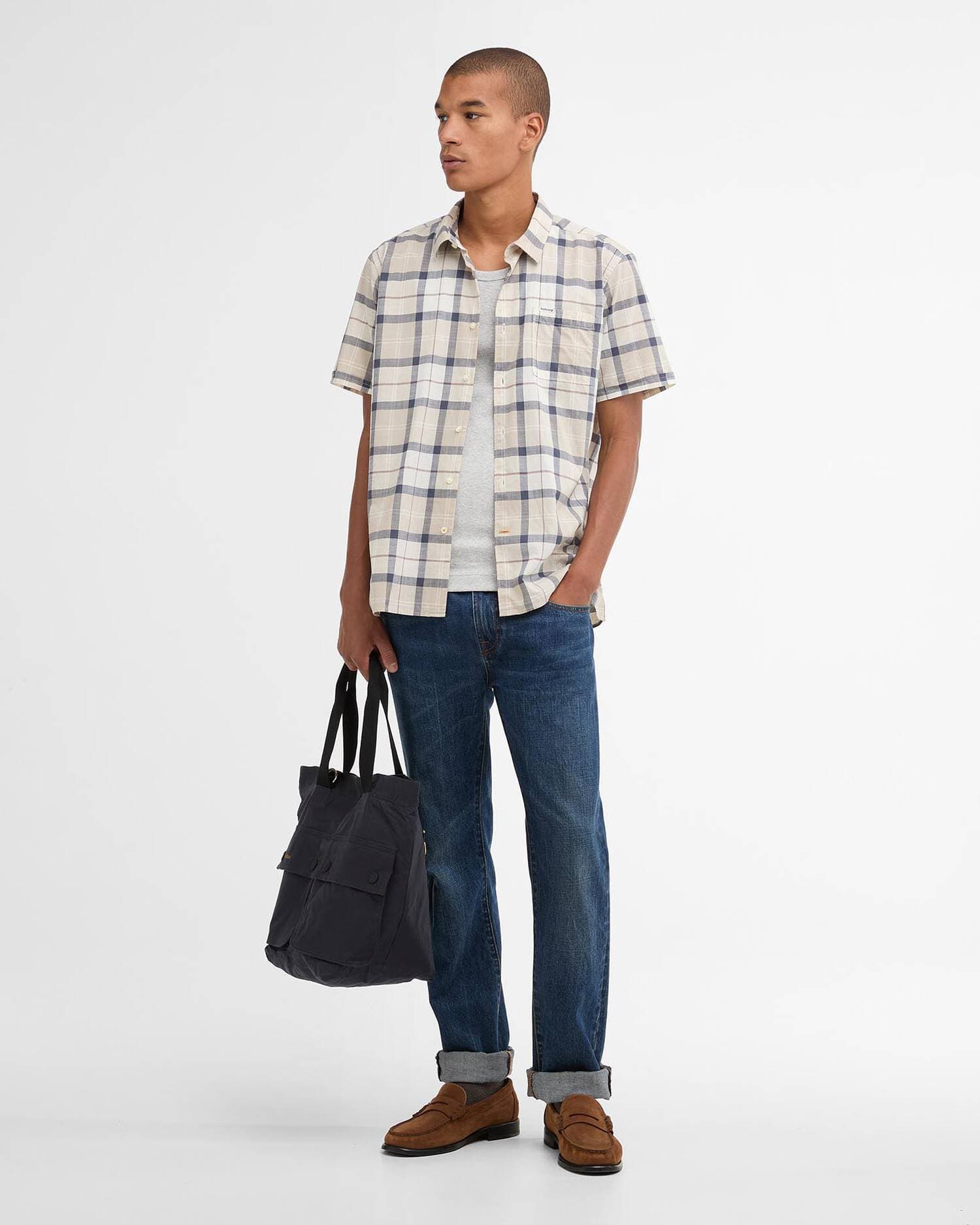 Barbour Camp Shirt Gordon Short-Sleeved Tailored Shirt in Oban Mist Tartan