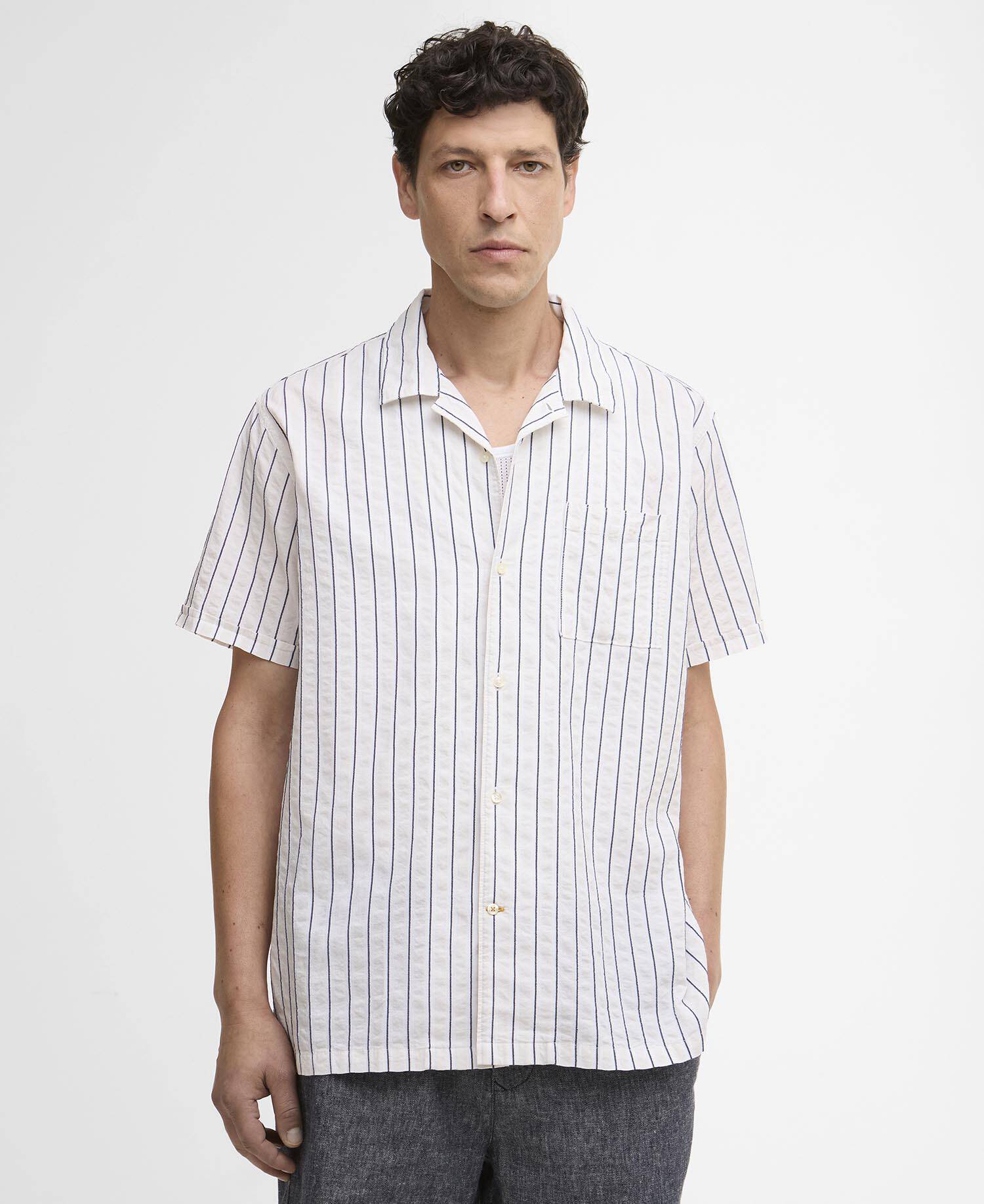 Barbour Camp Shirt Park Seersucker Striped Short-Sleeved Shirt