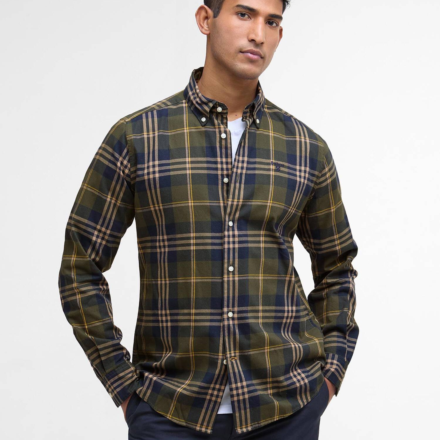 Barbour Dress Shirts Edgar Tailored Long-Sleeved Shirt in Olive