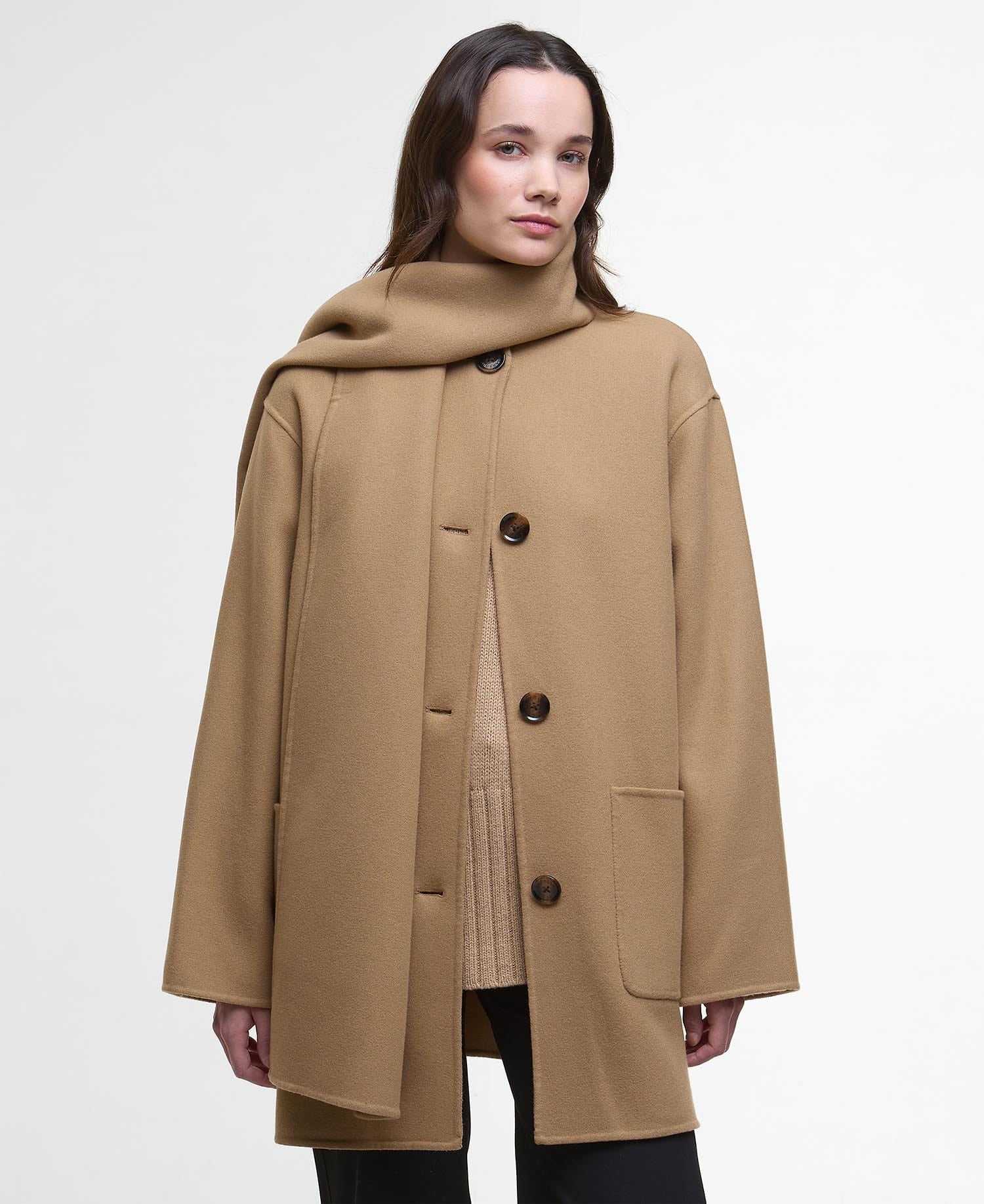 Barbour Jackets CAMEL / 4 Clementine Wool Scarf Coat