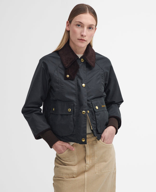 Barbour Outerwear Cropped Beadnell Waxed Jacket- Sage