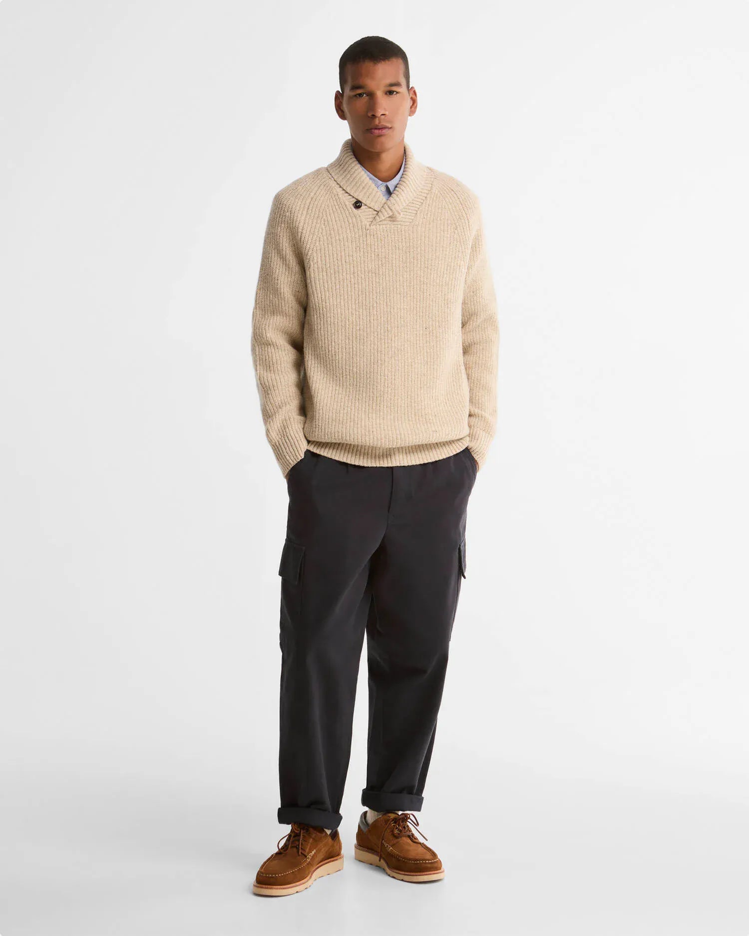 Barbour Sweaters Essentials Fleck Wool Shawl Neck Jumper
