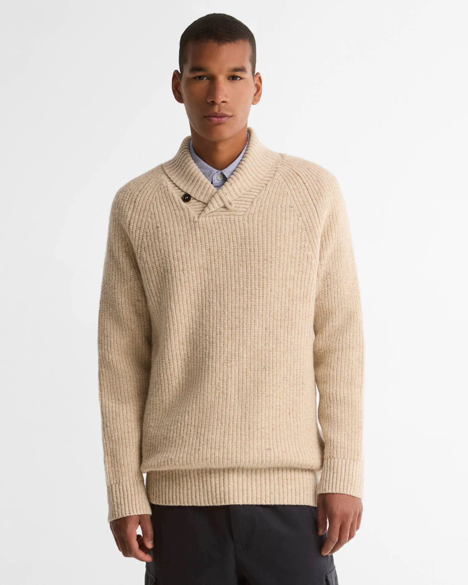Barbour Sweaters Essentials Fleck Wool Shawl Neck Jumper