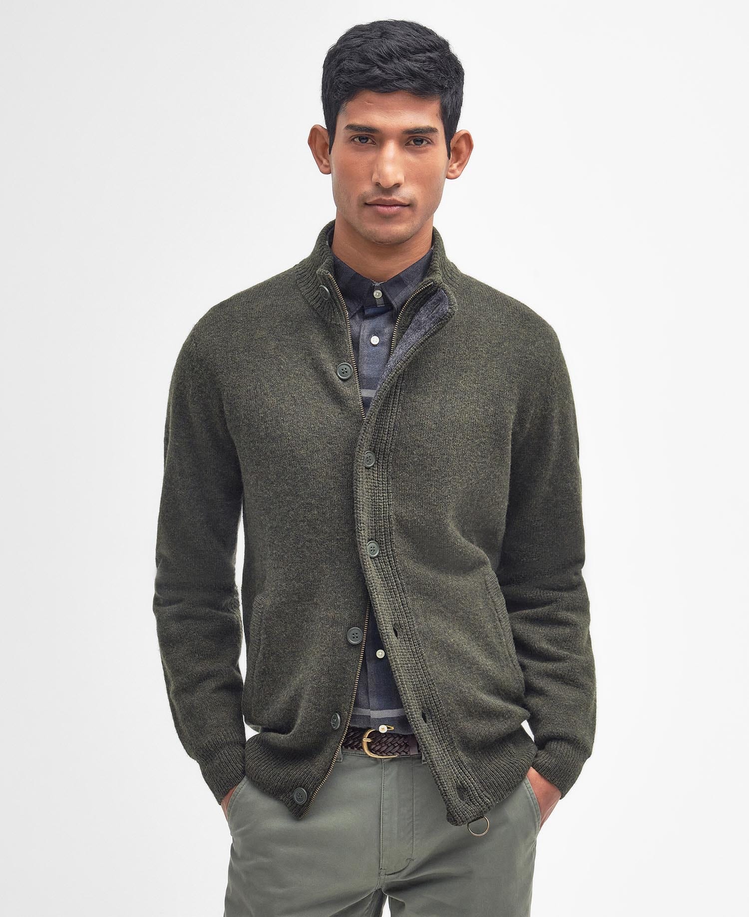 Barbour Sweaters SEAWEED / S Essential Elbow-Patch Cardigan