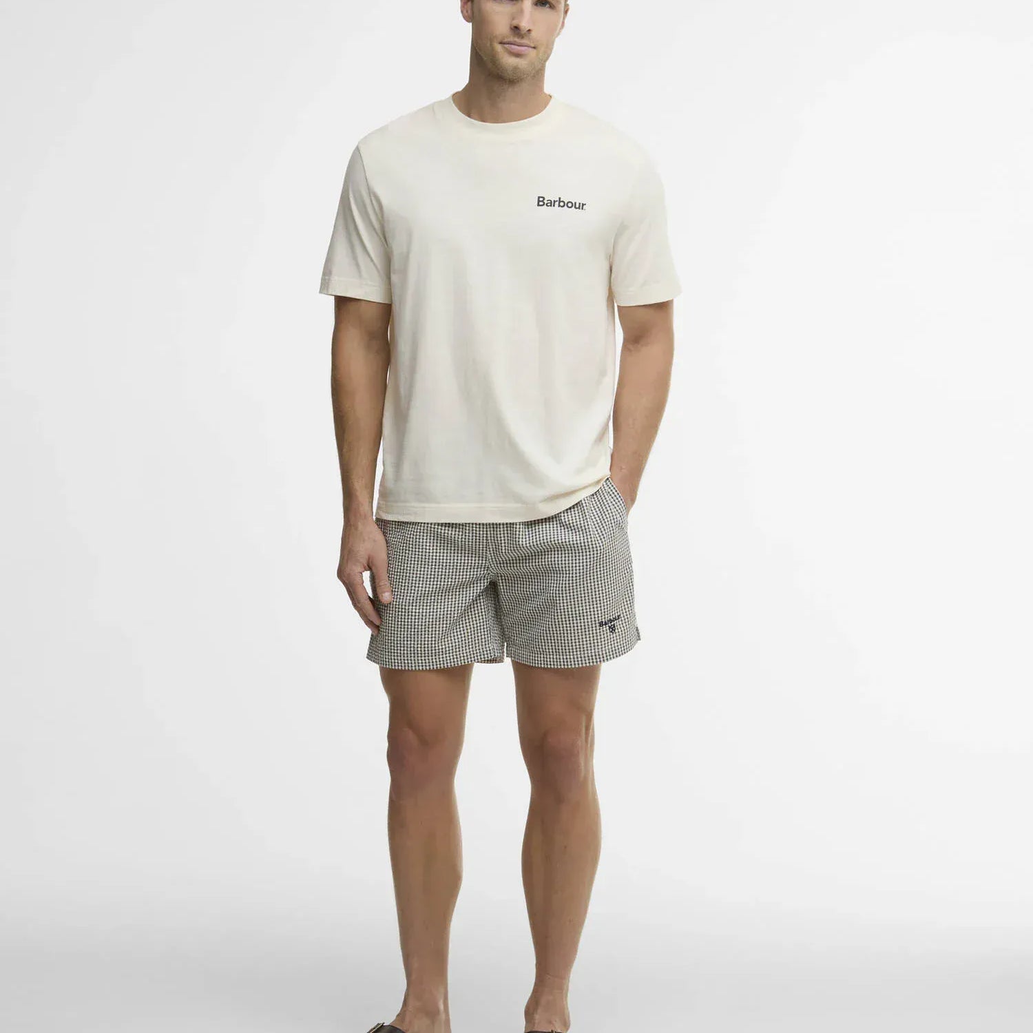 Barbour Swimwear Gingham Seersucker Swim Short in Olive