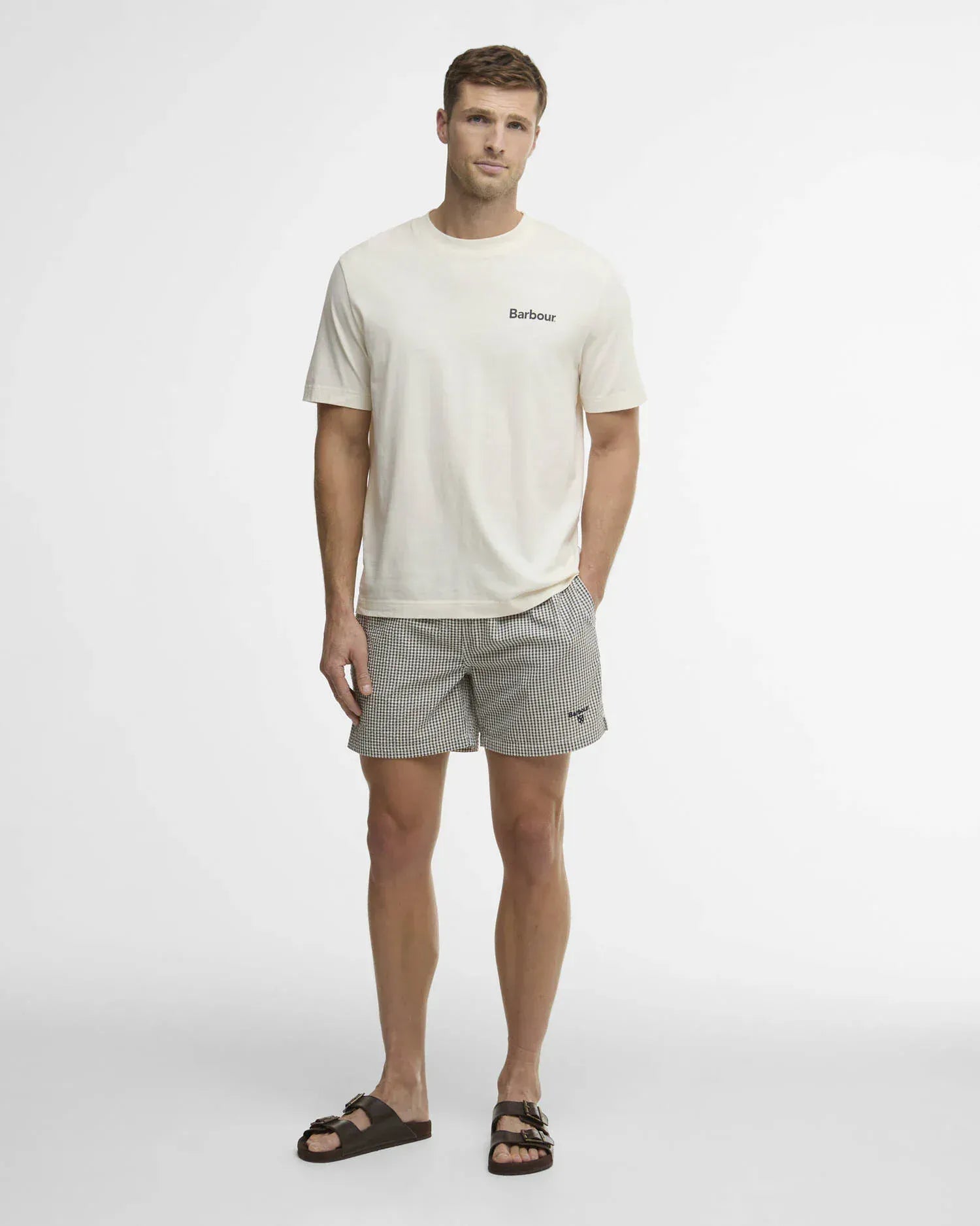 Barbour Swimwear Gingham Seersucker Swim Short in Olive