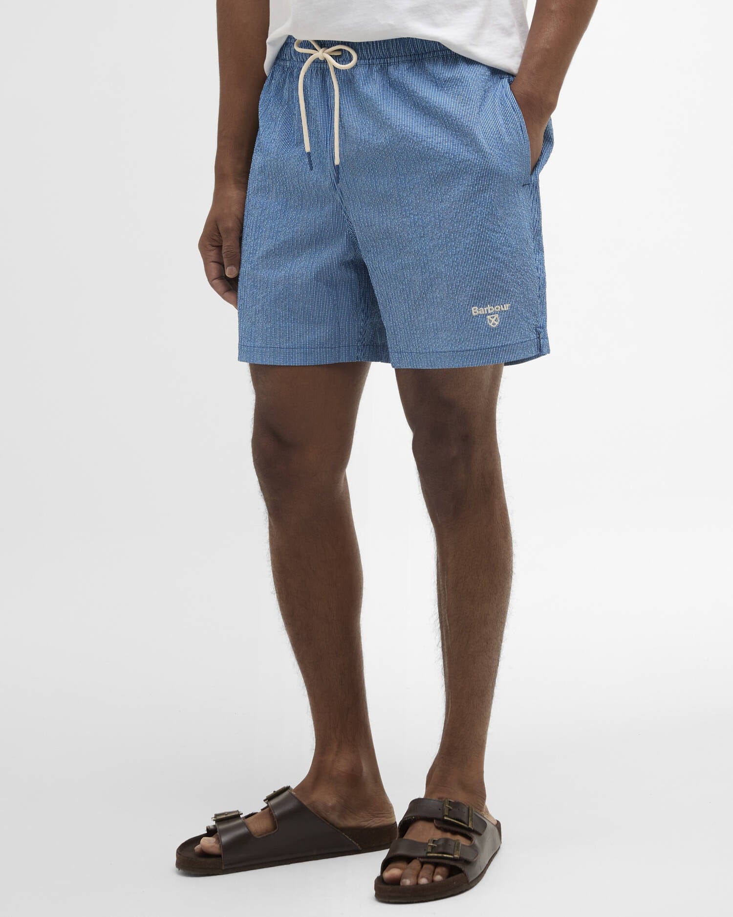 Barbour Swimwear Somerset Pinstripe Swim Shorts in Sailboat Blue