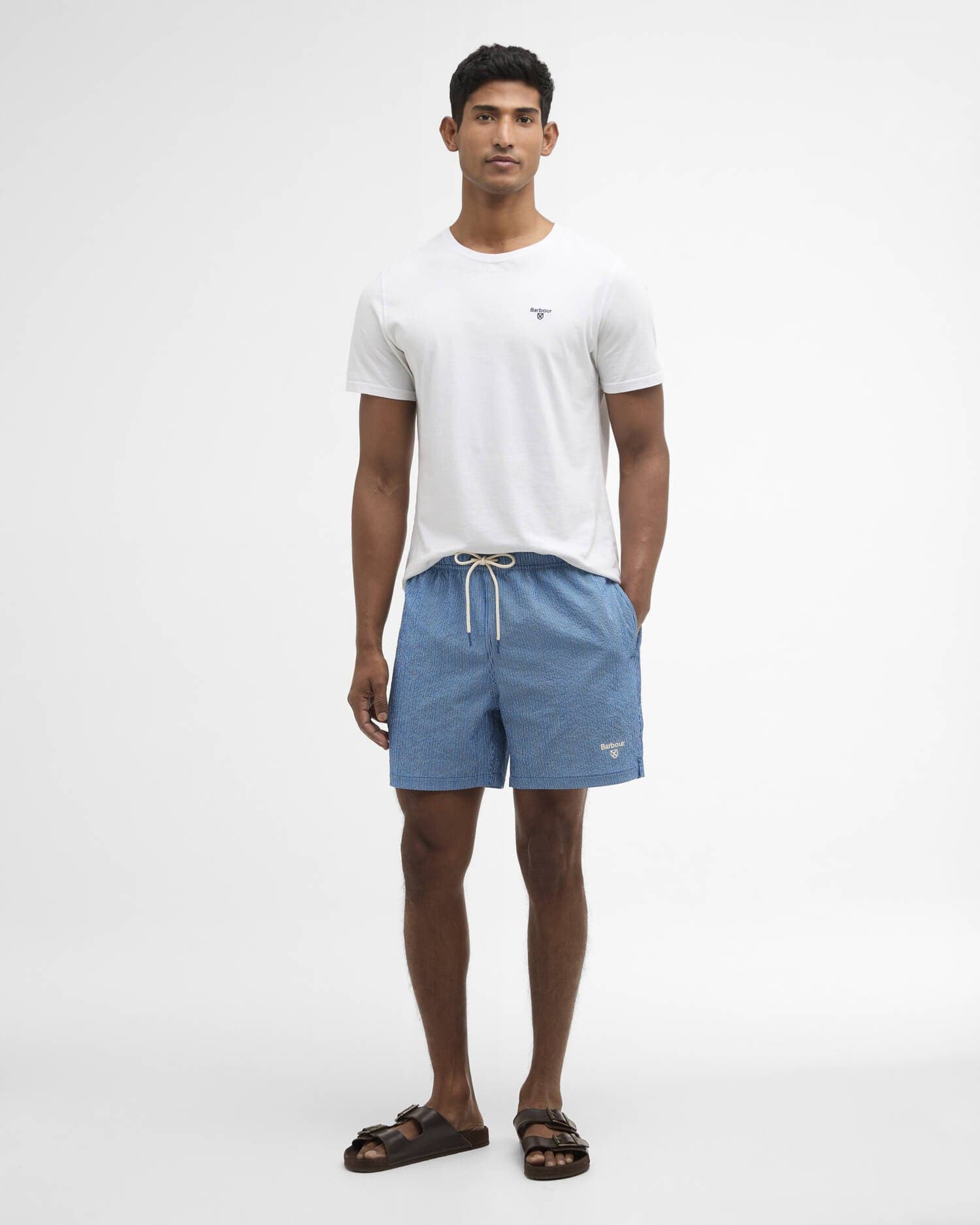 Barbour Swimwear Somerset Pinstripe Swim Shorts in Sailboat Blue