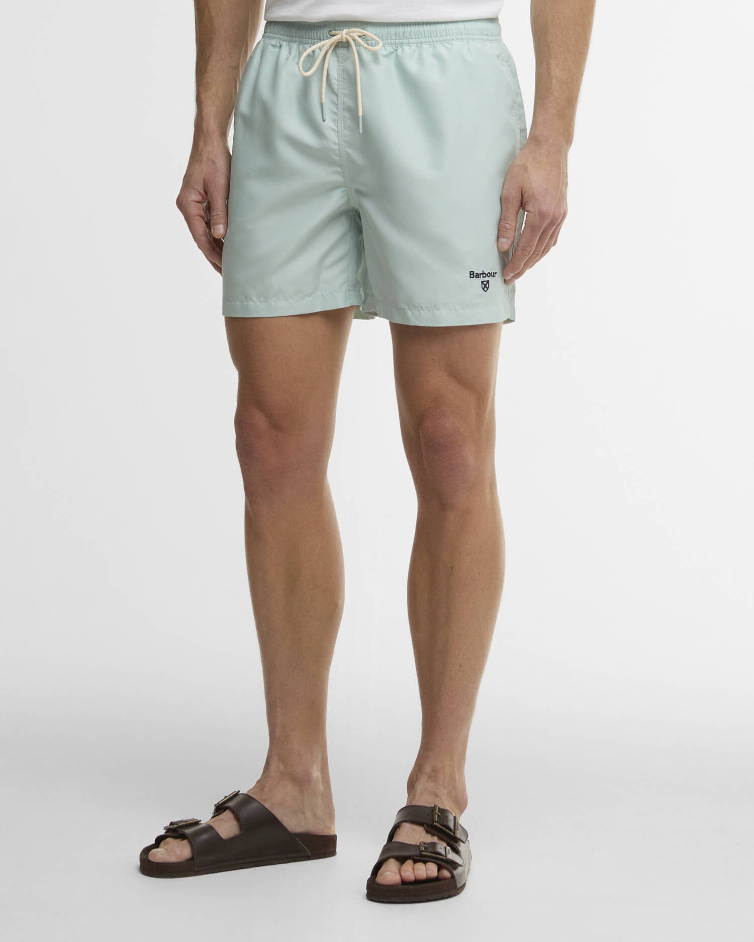 Barbour Swimwear Water Reactive Leaf Print Swim Short in Mint Blue