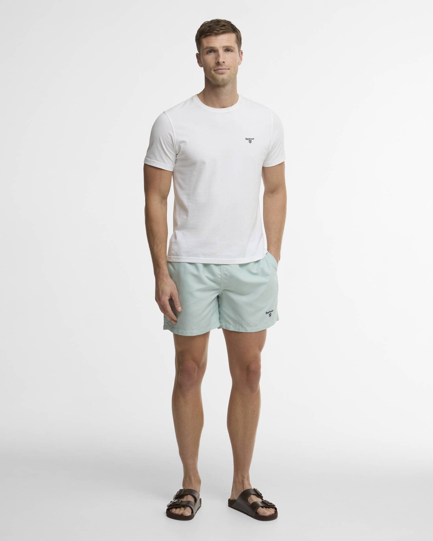 Barbour Swimwear Water Reactive Leaf Print Swim Short in Mint Blue