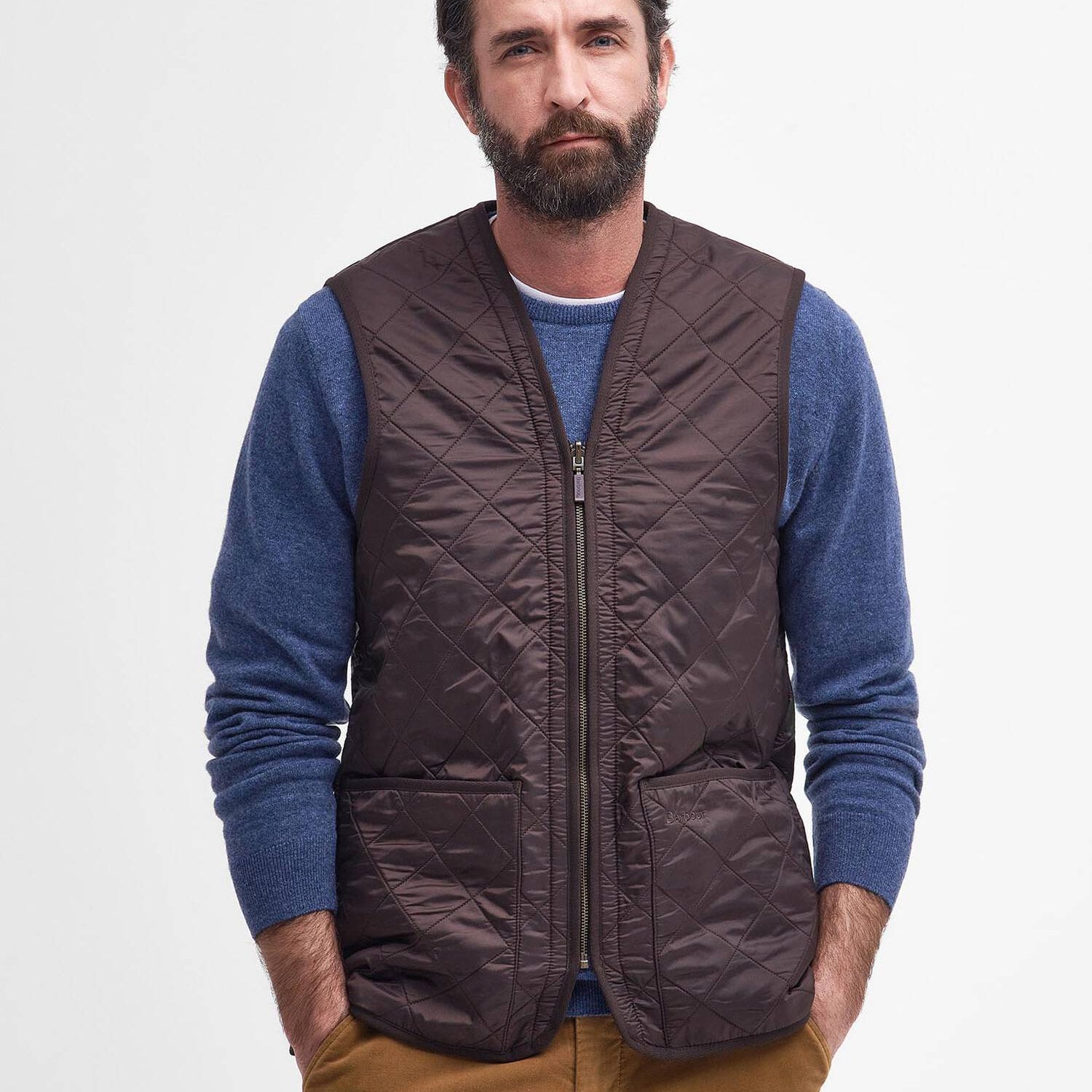 Barbour Vest Polarquilt Zip-In Liner in Dark Brown