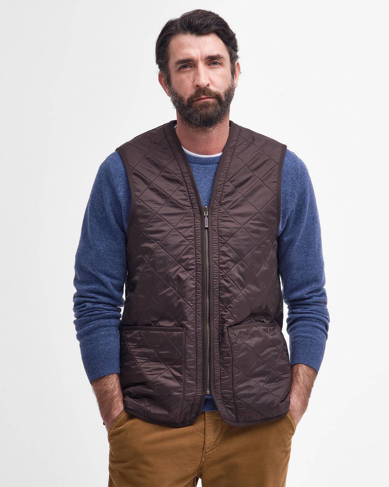 Barbour Vest Polarquilt Zip-In Liner in Dark Brown