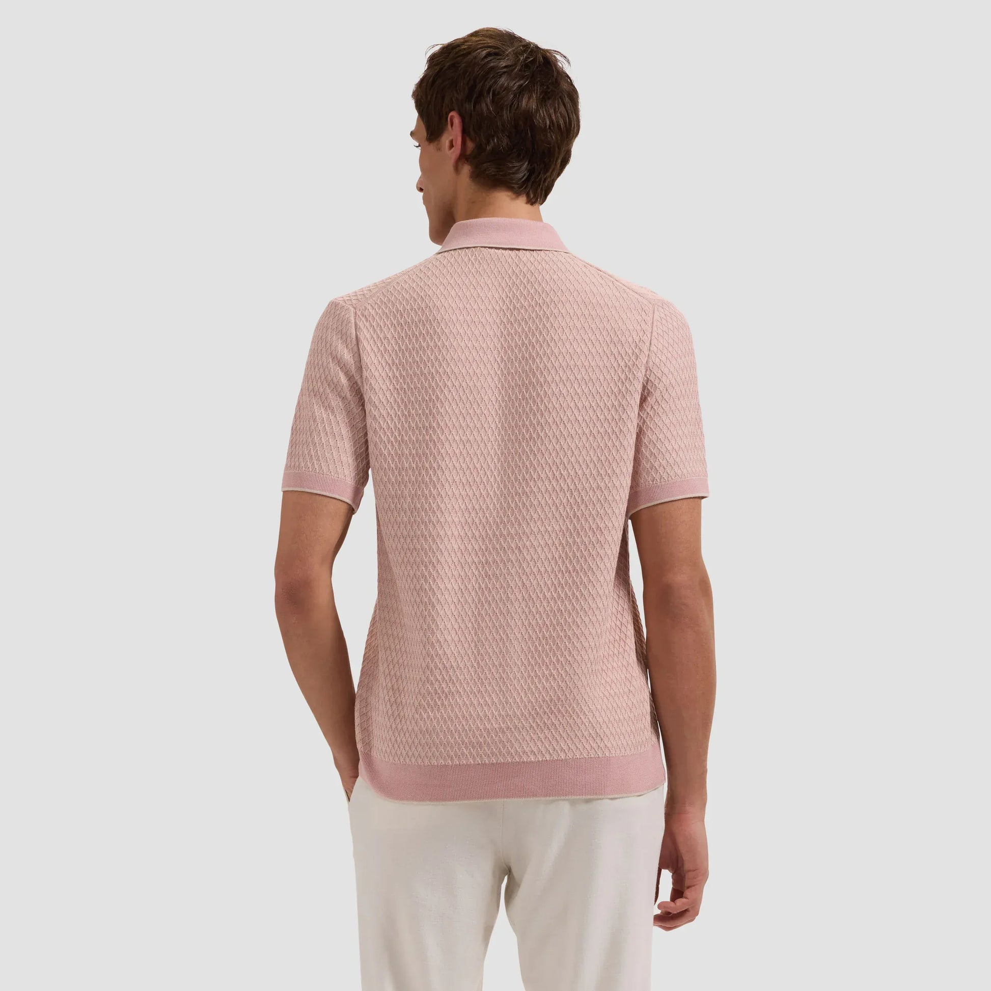 Bugatchi Camp Shirt Honeycomb Short-Sleeve Sweater in Dusty Pink
