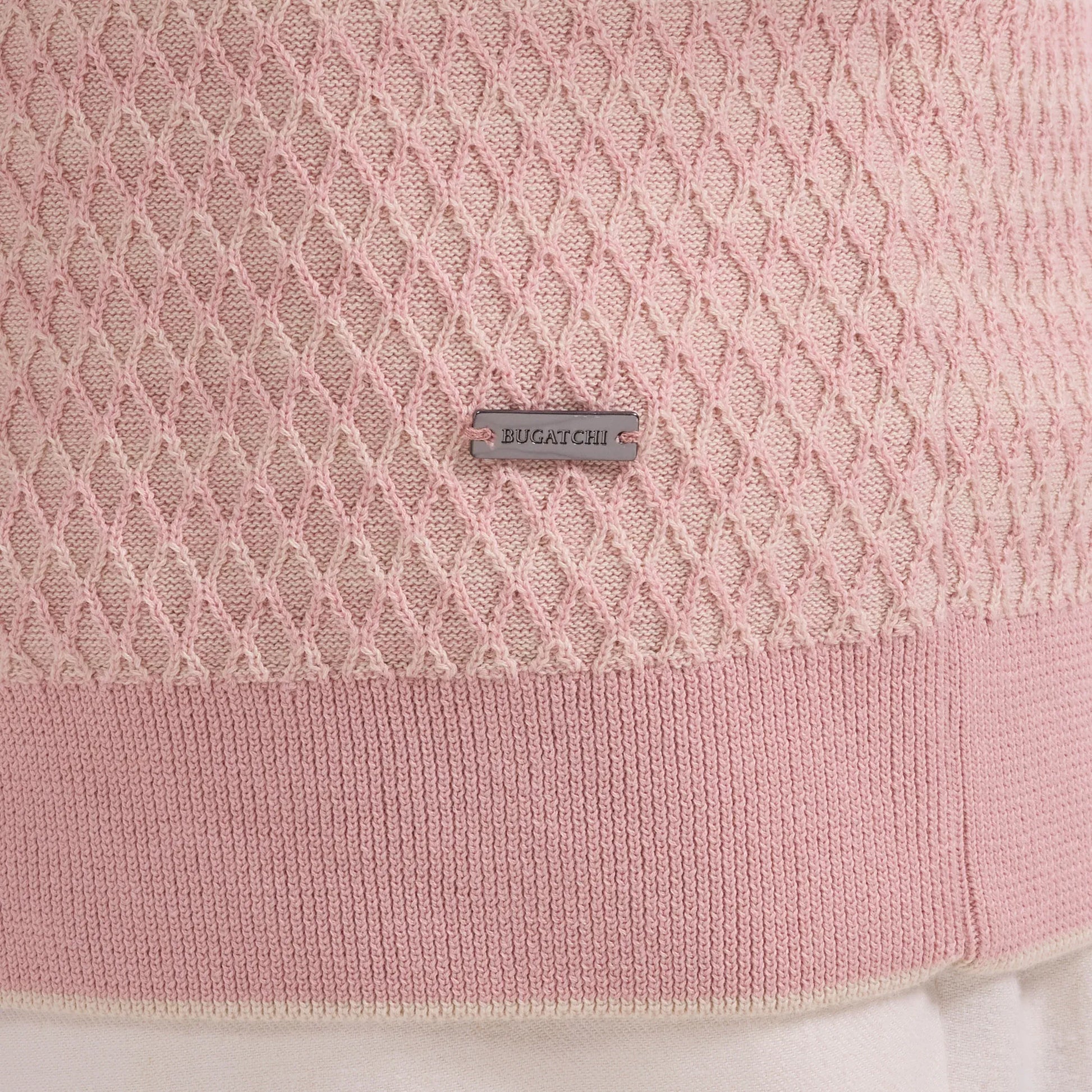 Bugatchi Camp Shirt Honeycomb Short-Sleeve Sweater in Dusty Pink
