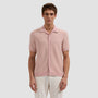 Bugatchi Camp Shirt Honeycomb Short-Sleeve Sweater in Dusty Pink