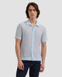 Bugatchi Camp Shirt Honeycomb Short-Sleeve Sweater in Hazy Blue