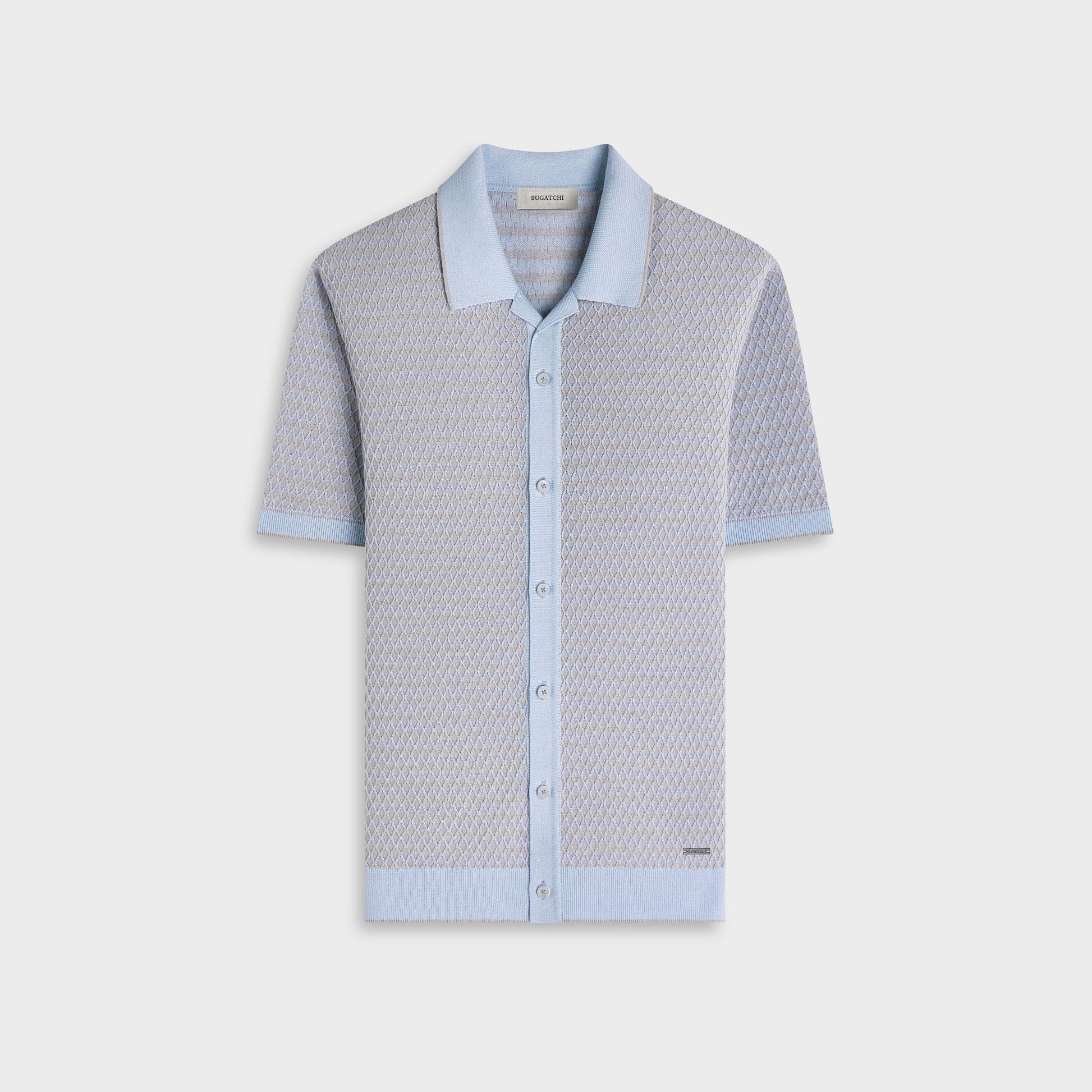 Bugatchi Camp Shirt Honeycomb Short-Sleeve Sweater in Hazy Blue