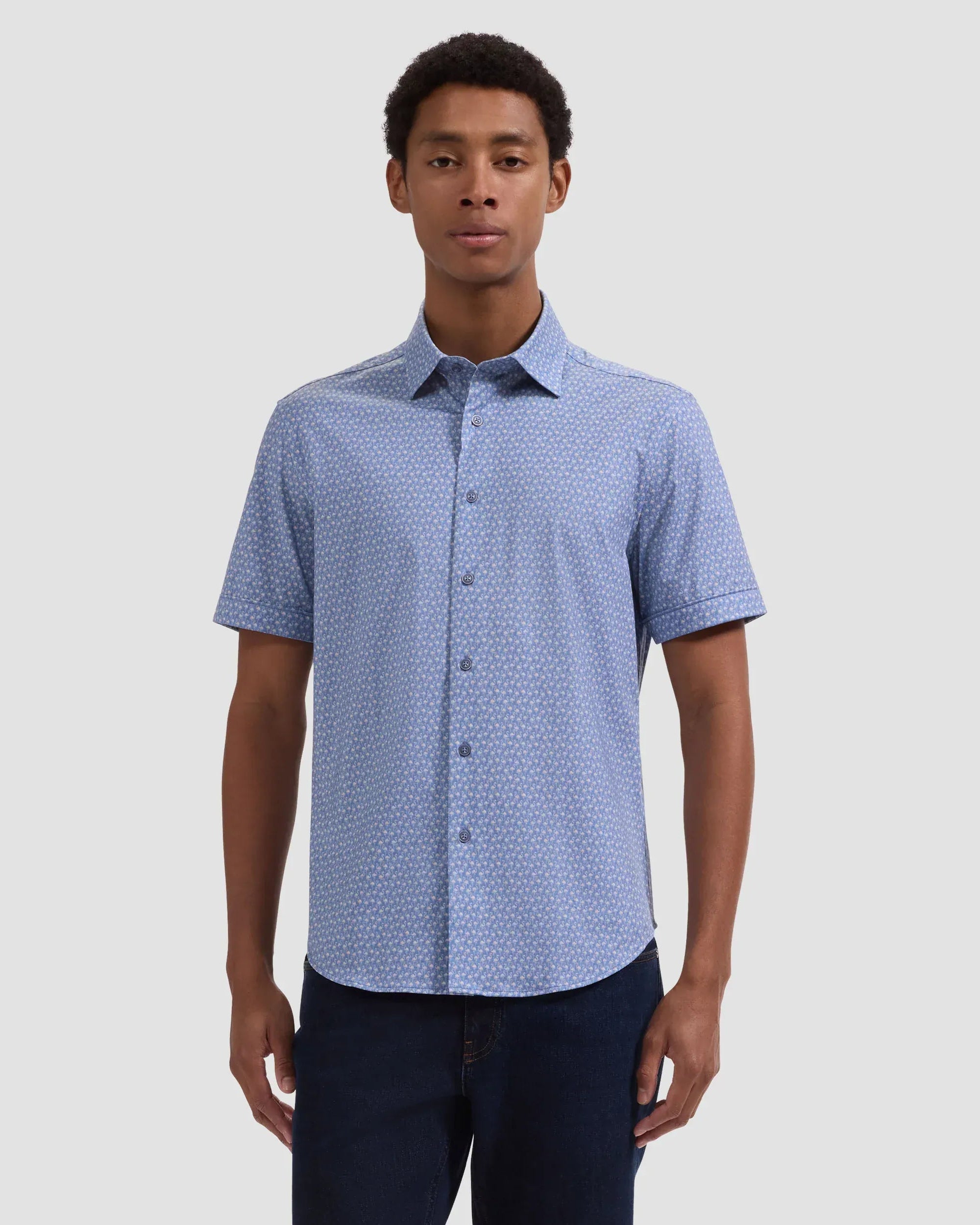 Bugatchi Camp Shirt Miles OoohCotton® Flamingo Short-Sleeve Shirt