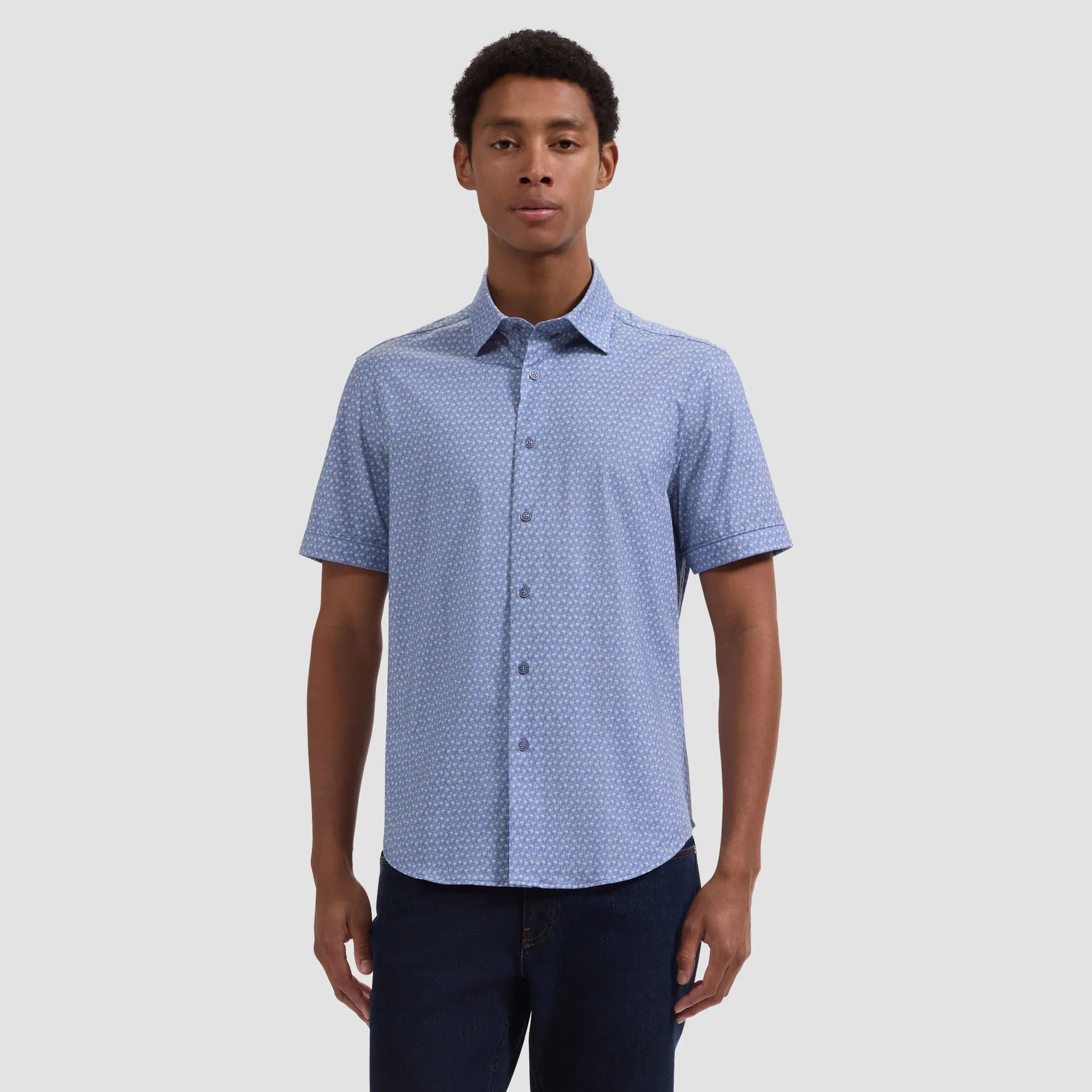 Bugatchi Camp Shirt Miles OoohCotton® Flamingo Short-Sleeve Shirt