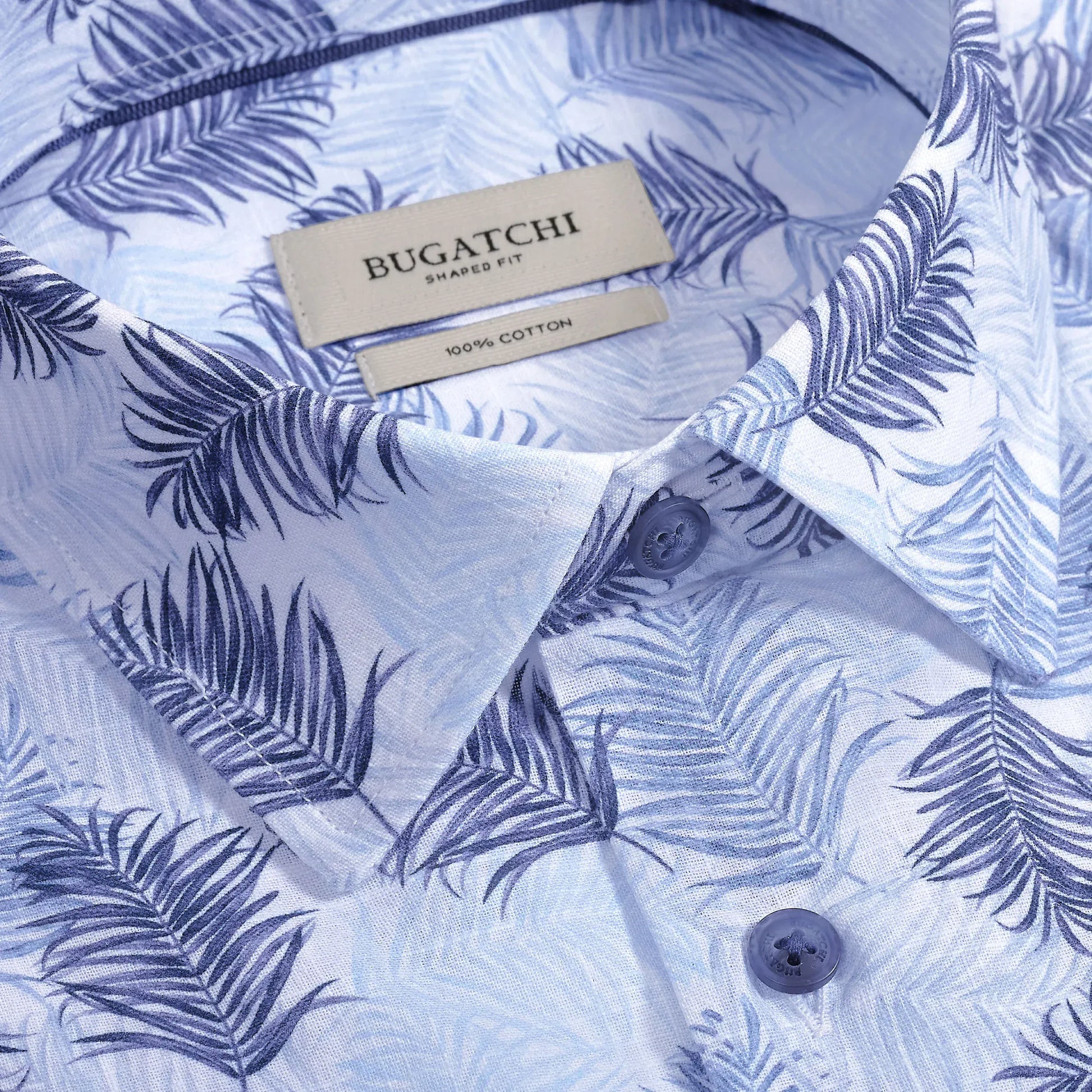 Bugatchi Camp Shirt Orson Leaf Print Shirt in Hazy Blue
