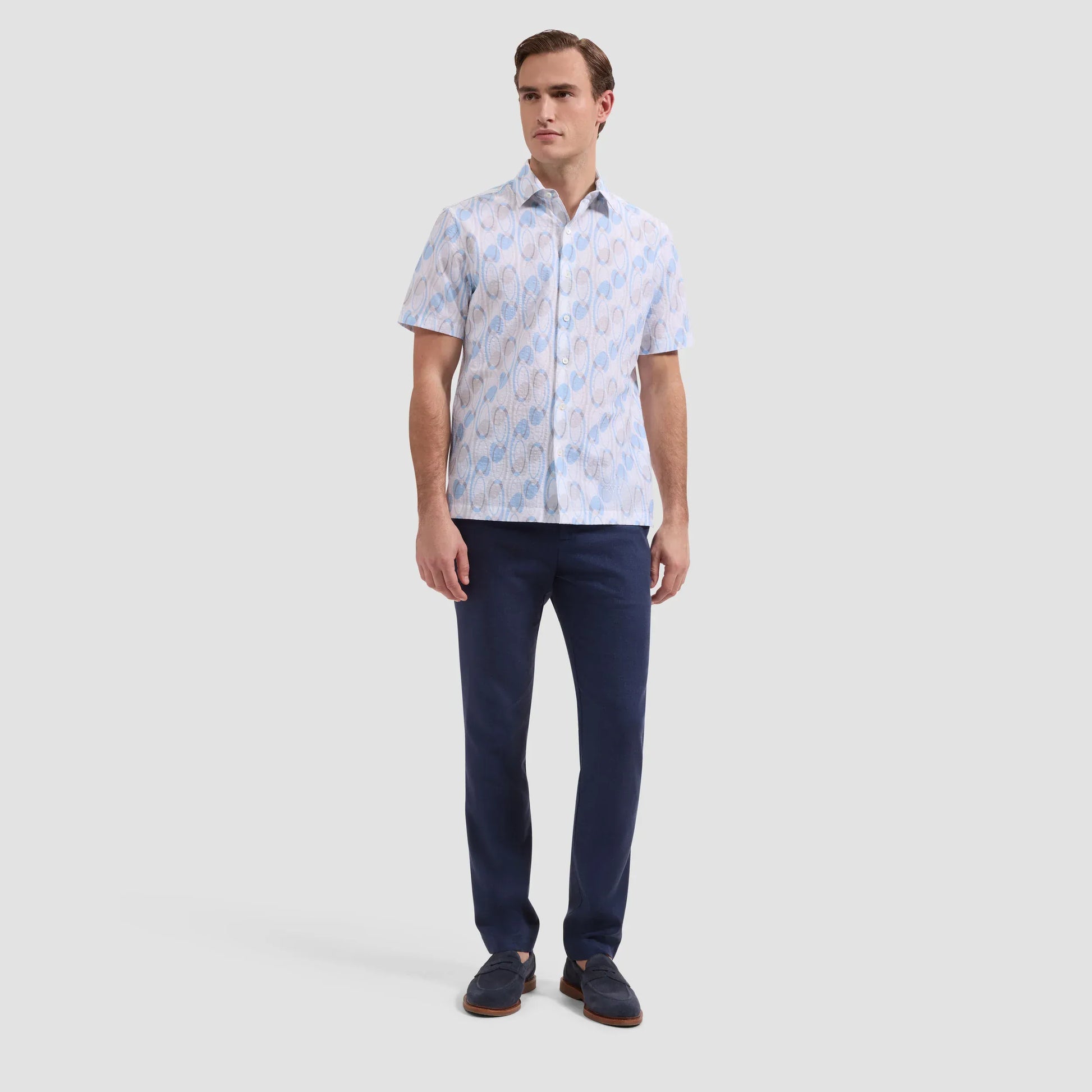 Bugatchi Camp Shirt Vero Short-Sleeve Shirt in Hazy Blue