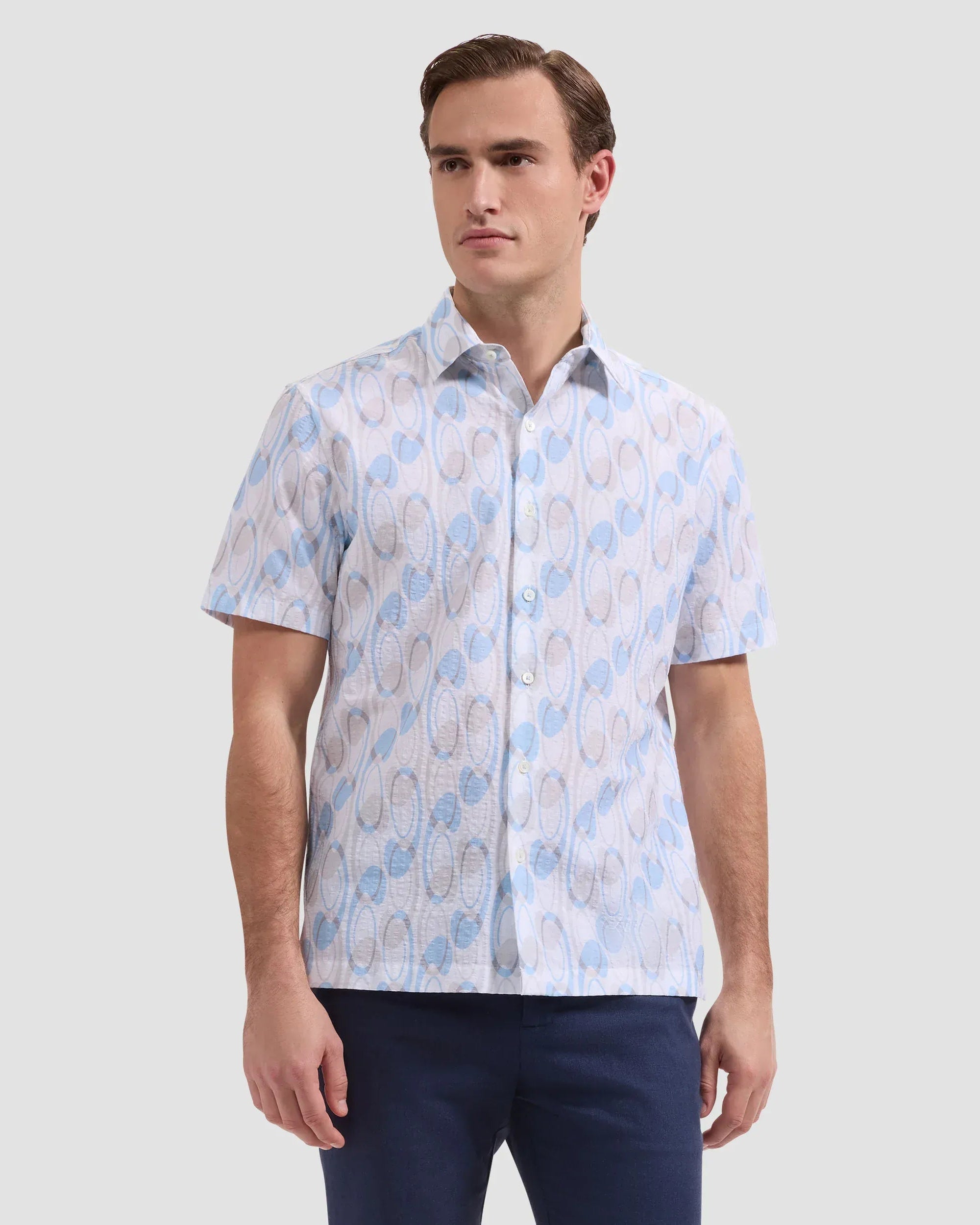 Bugatchi Camp Shirt Vero Short-Sleeve Shirt in Hazy Blue