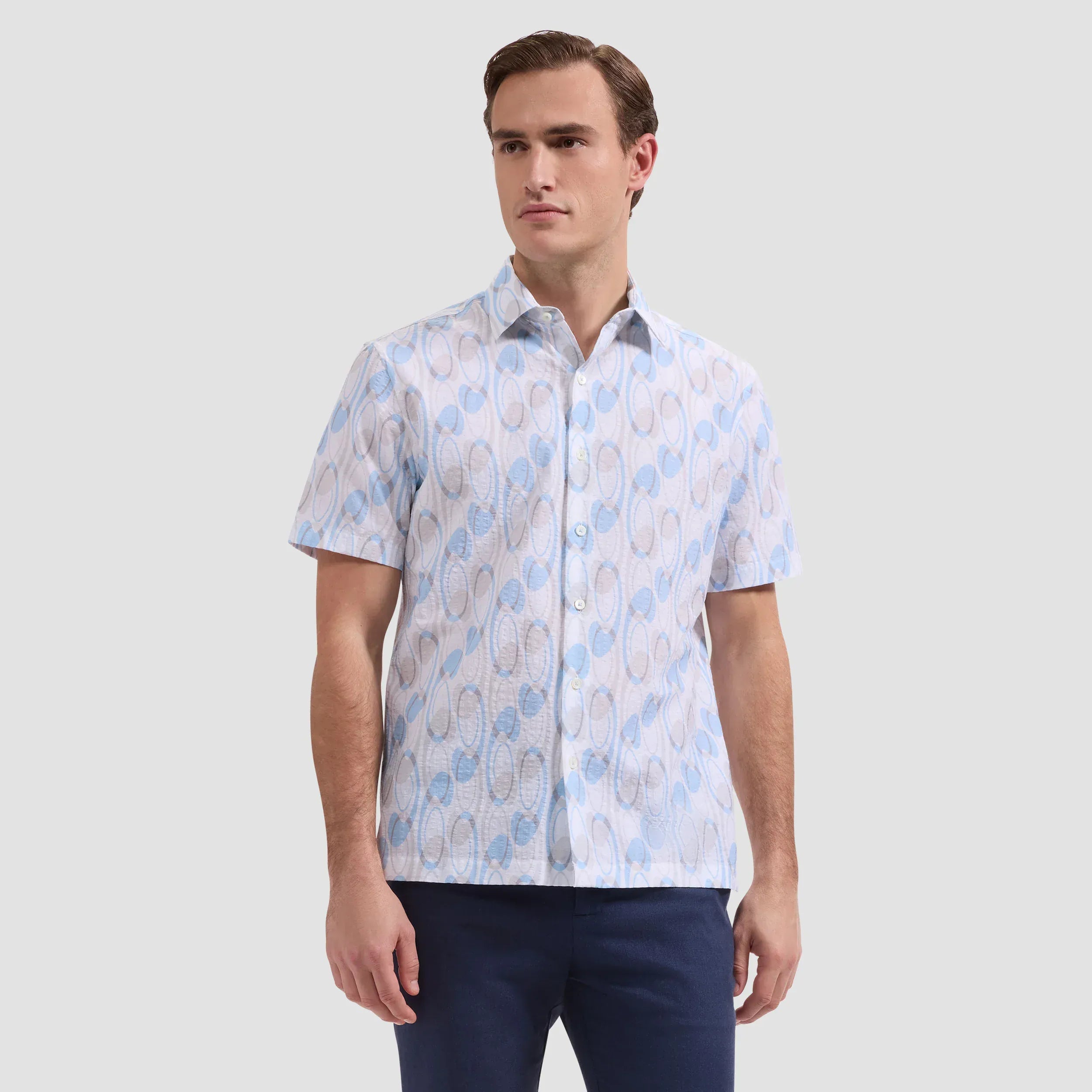 Bugatchi Camp Shirt Vero Short-Sleeve Shirt in Hazy Blue