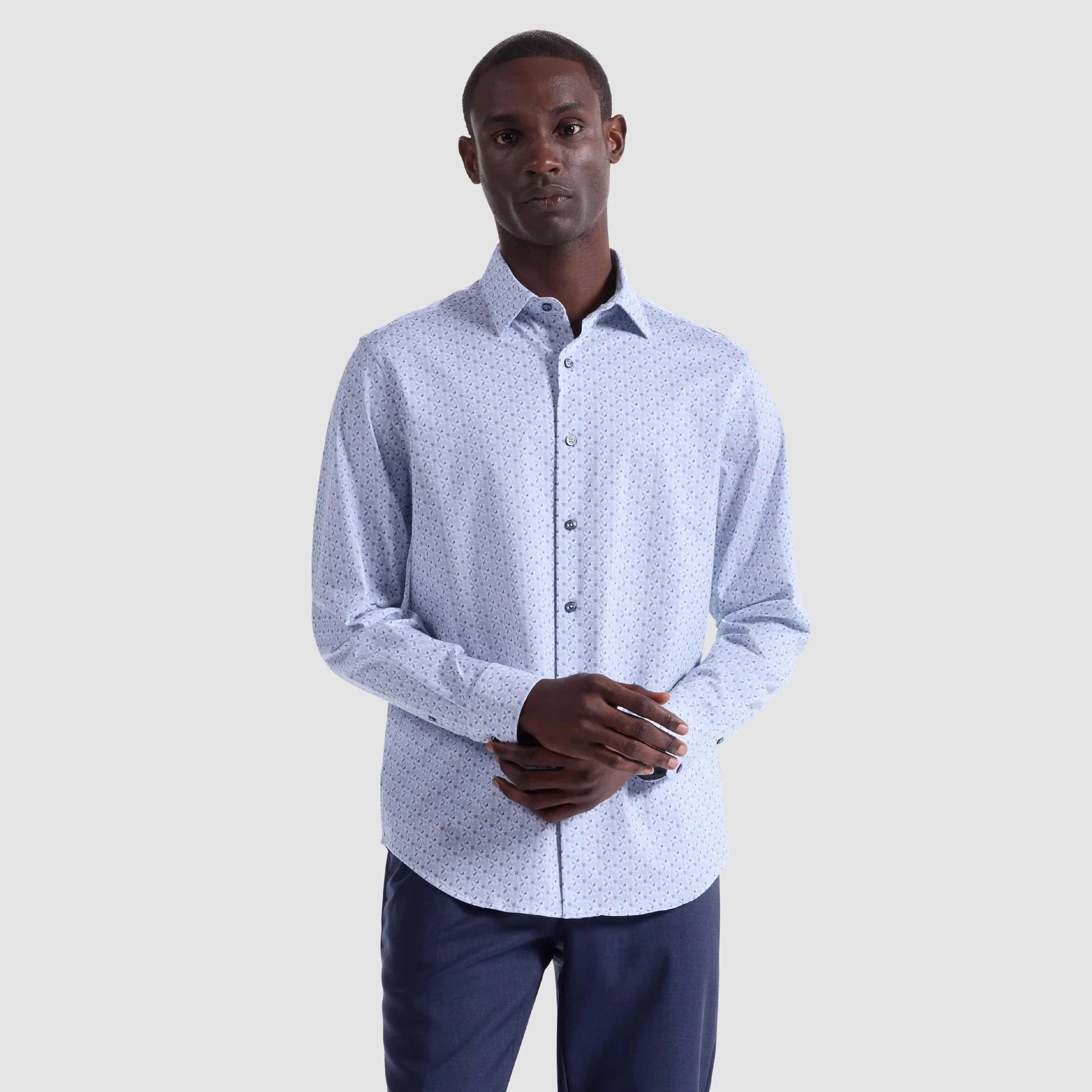 Bugatchi Dress Shirts Sky / S James Mosaic OoohCotton® Shirt
