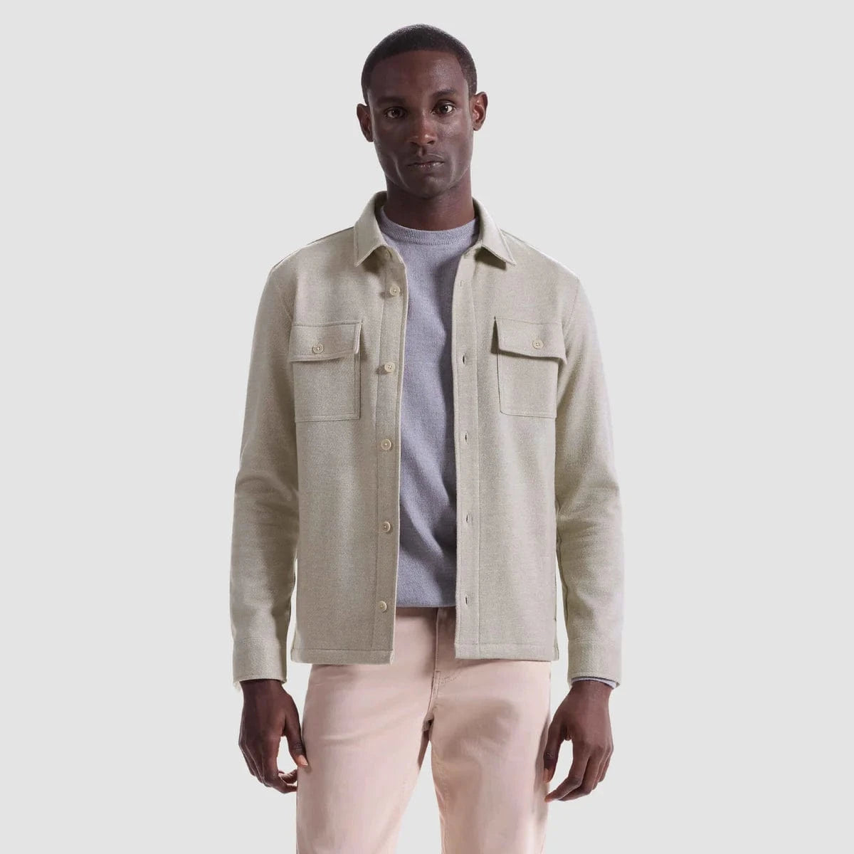 Bugatchi Flannels & Overshirts 085 / M Twill-Effect Knit Overshirt
