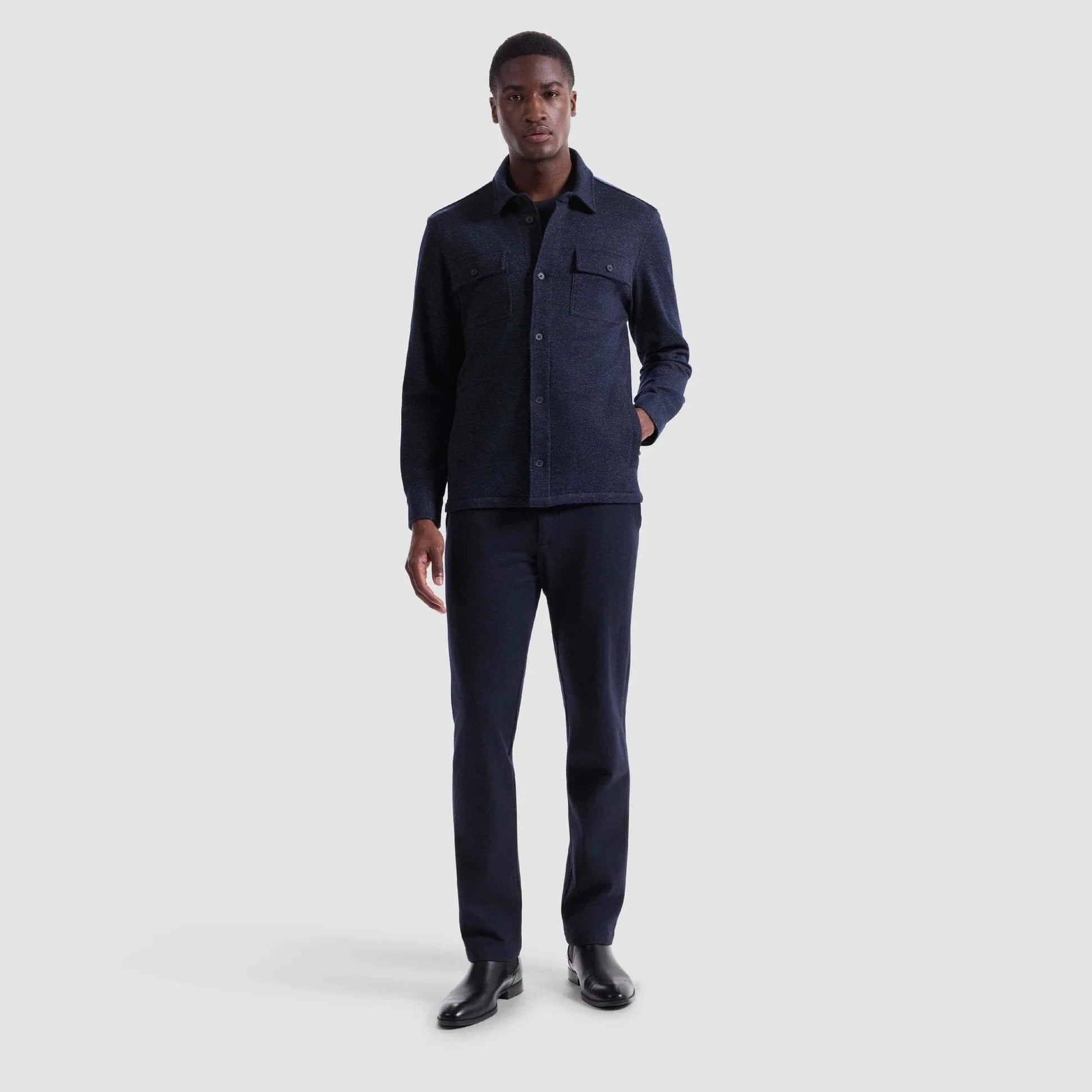 Bugatchi Flannels & Overshirts 411 / S Twill-Effect Knit Overshirt
