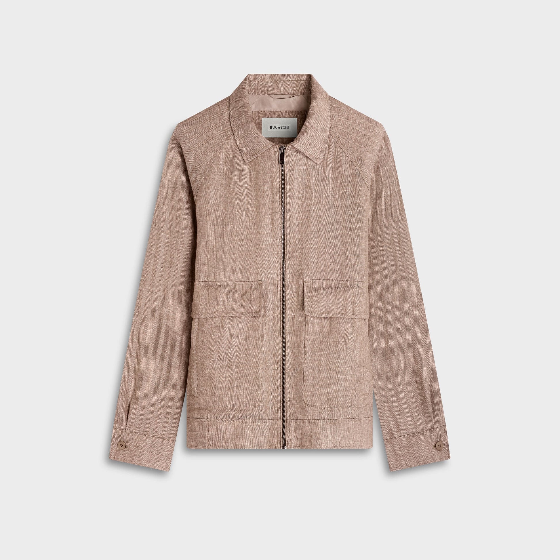 Bugatchi Jackets Herringbone Linen Bomber Jacket in Tobacco