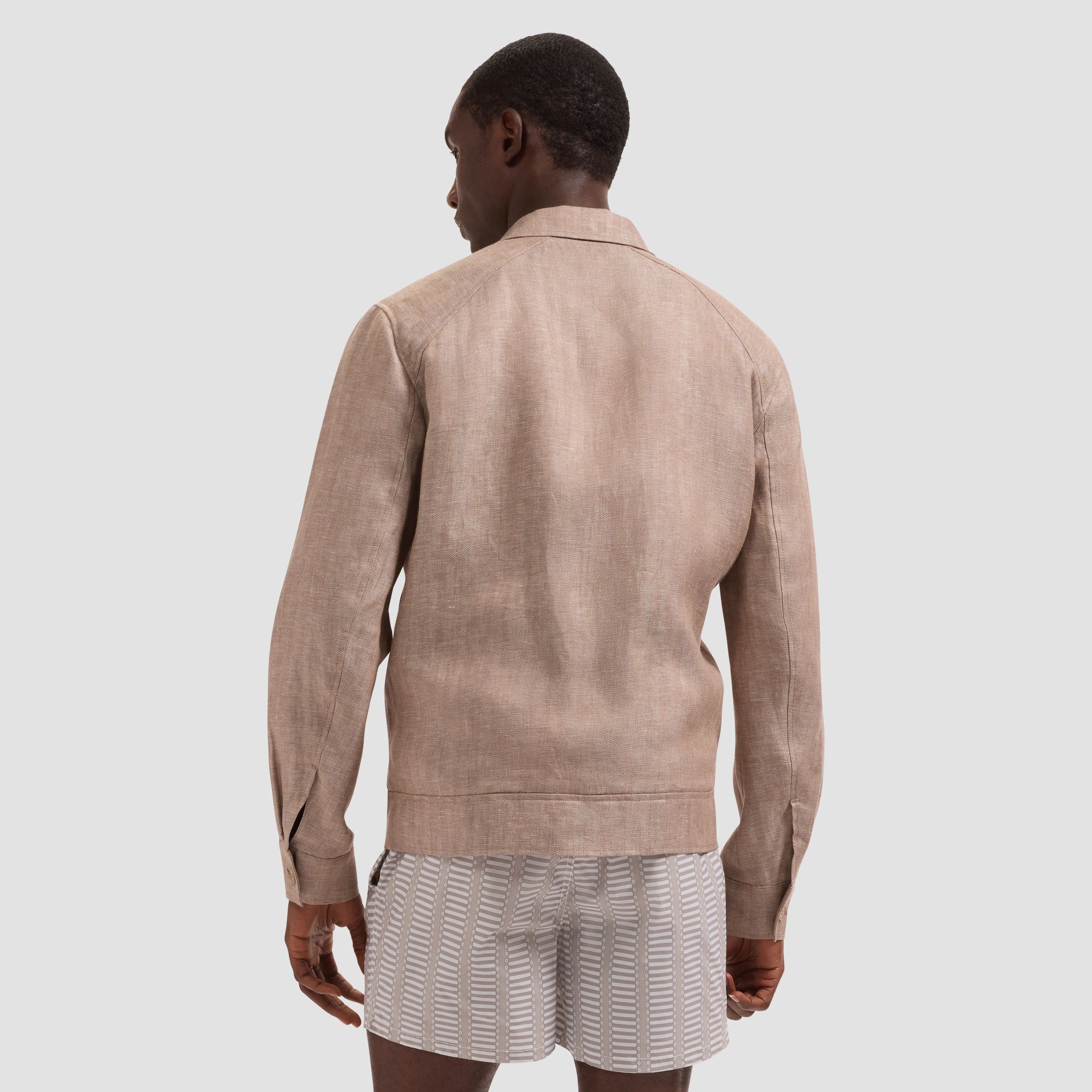 Bugatchi Jackets Herringbone Linen Bomber Jacket in Tobacco