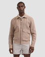 Bugatchi Jackets Herringbone Linen Bomber Jacket in Tobacco
