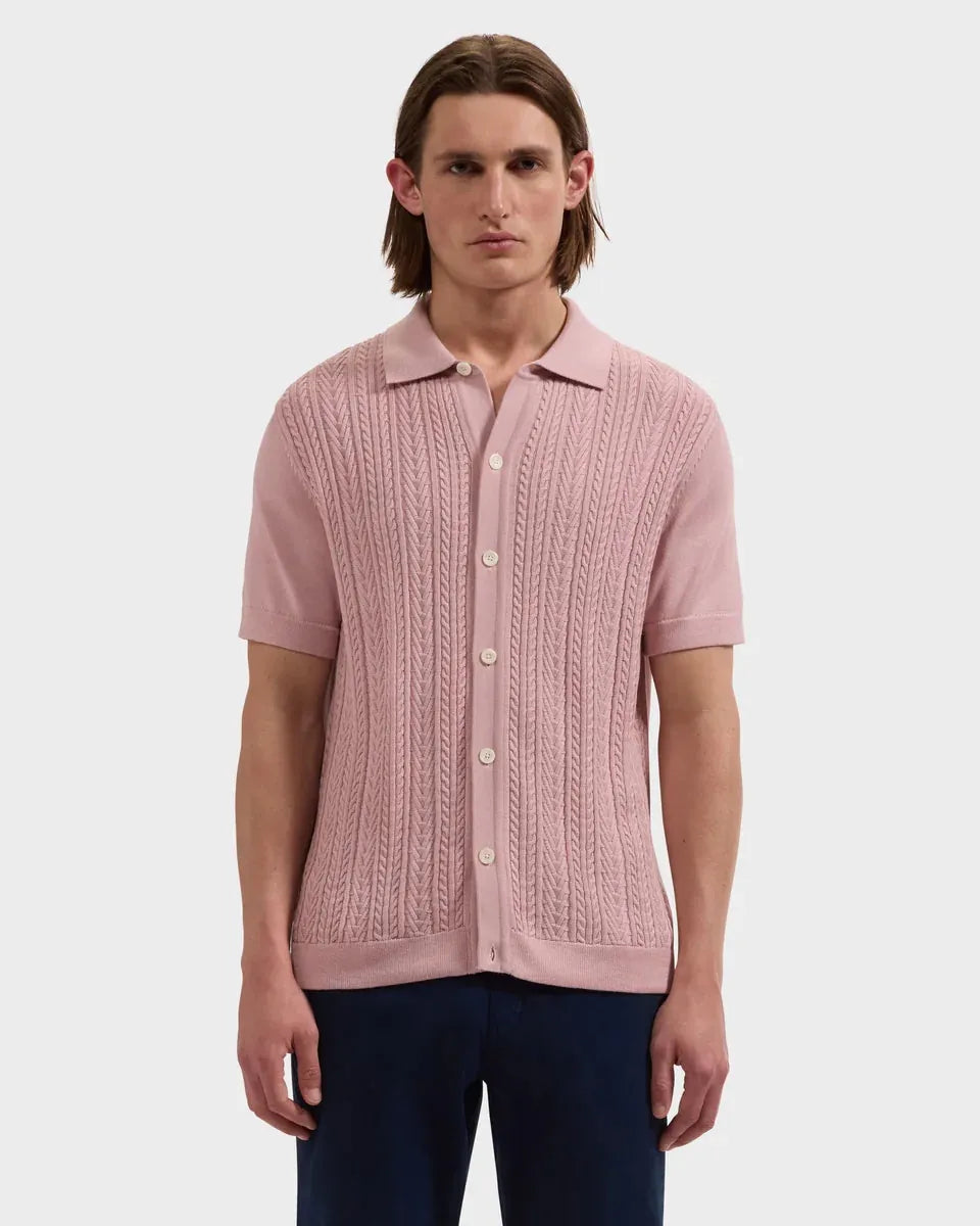 Bugatchi Polos Cable Knit Full Button Short-Sleeve Polo Sweater
